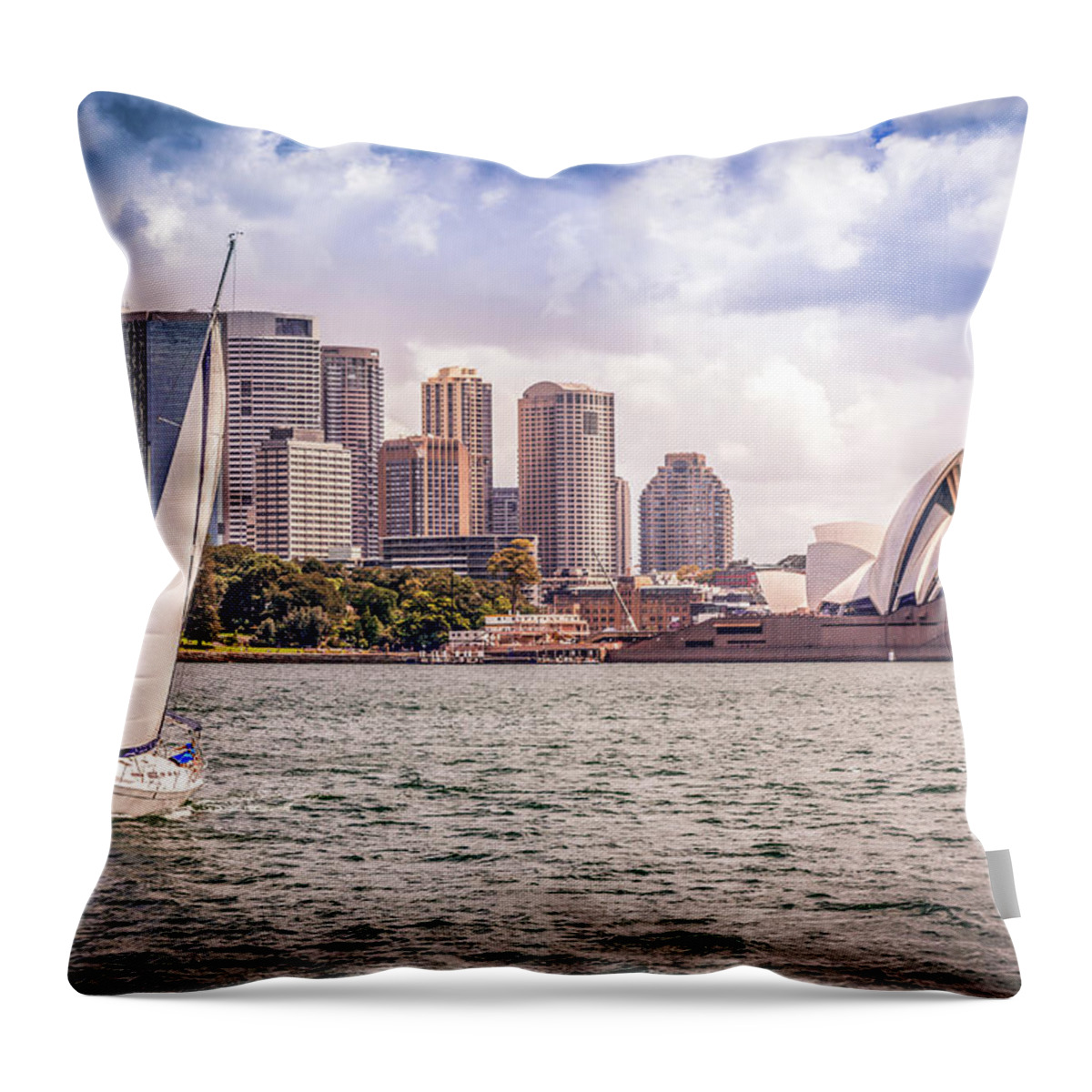 Built Structure Throw Pillow featuring the photograph City Of Sydney Cityscape With Opera by Onfokus