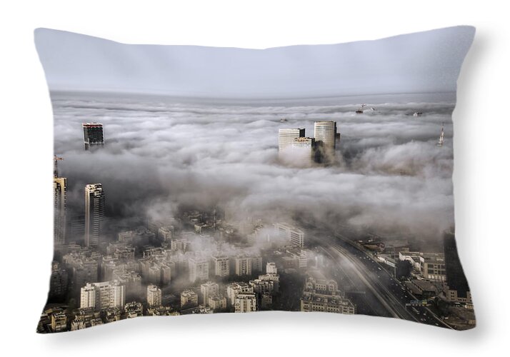 Israel Throw Pillow featuring the photograph City Skyscrapers Above The Clouds by Ron Shoshani