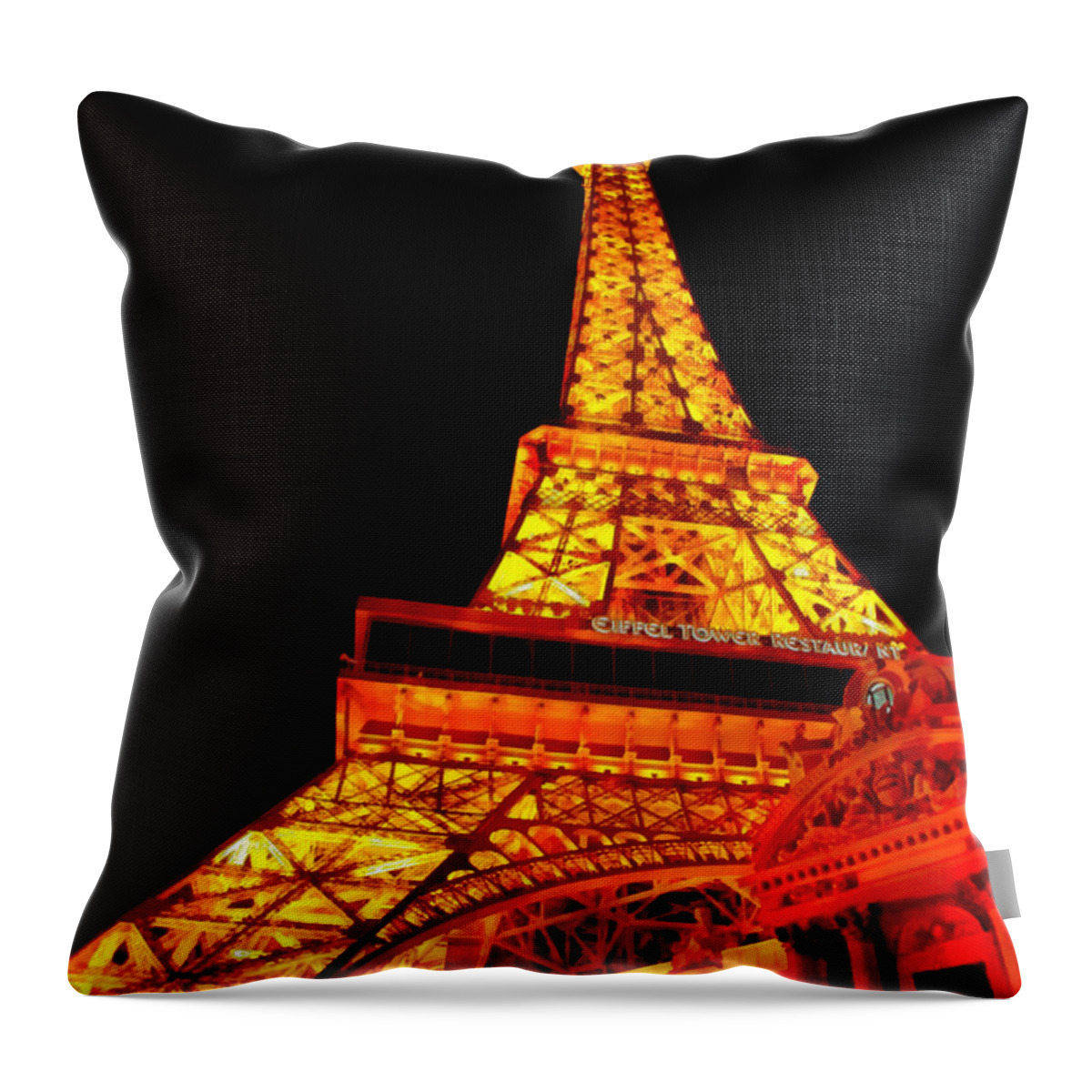 Savad Throw Pillow featuring the digital art City - Vegas - Paris - Eiffel Tower Restaurant by Mike Savad