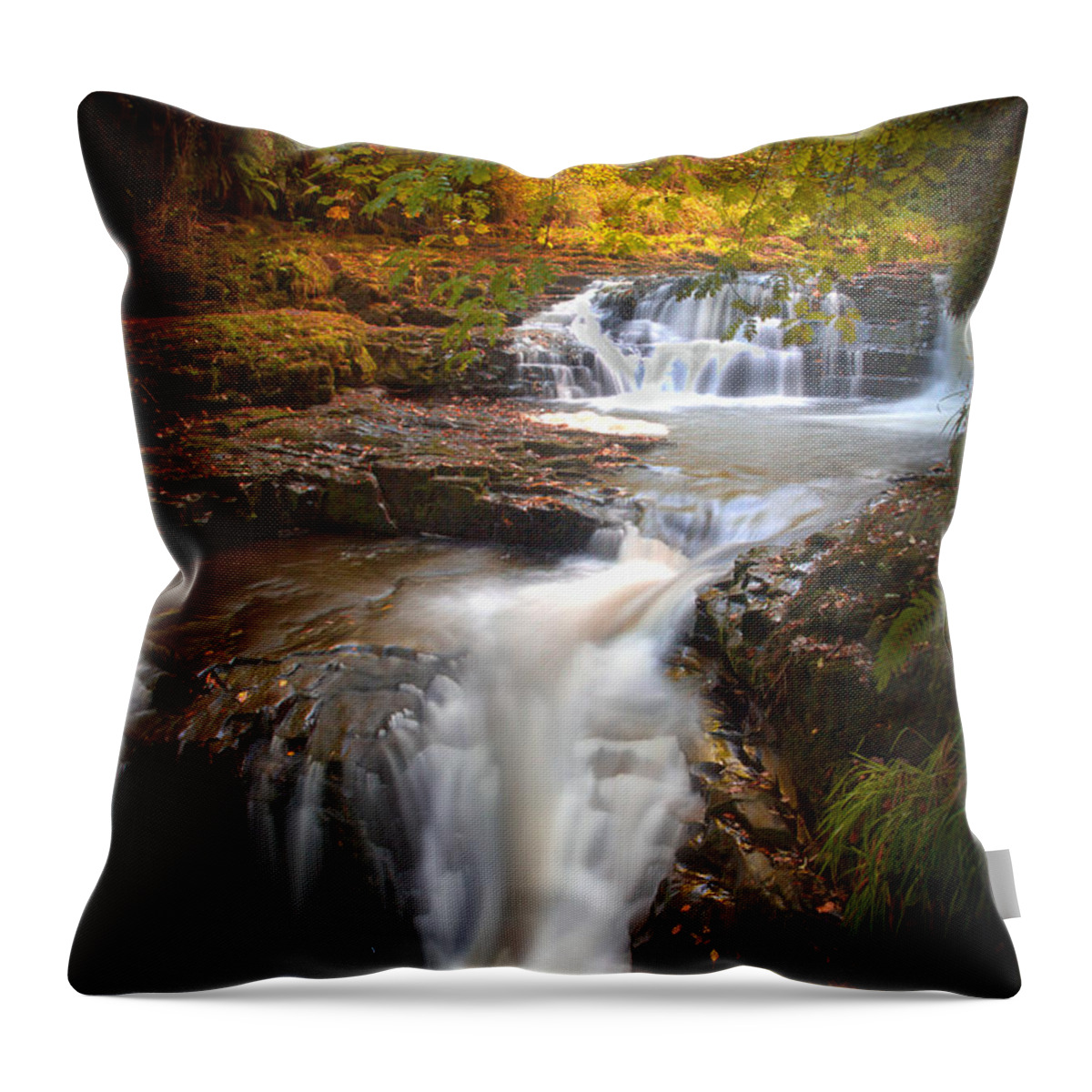 Clare Glens Throw Pillow featuring the photograph Clare Glens Fall Waterfall by Mark Callanan
