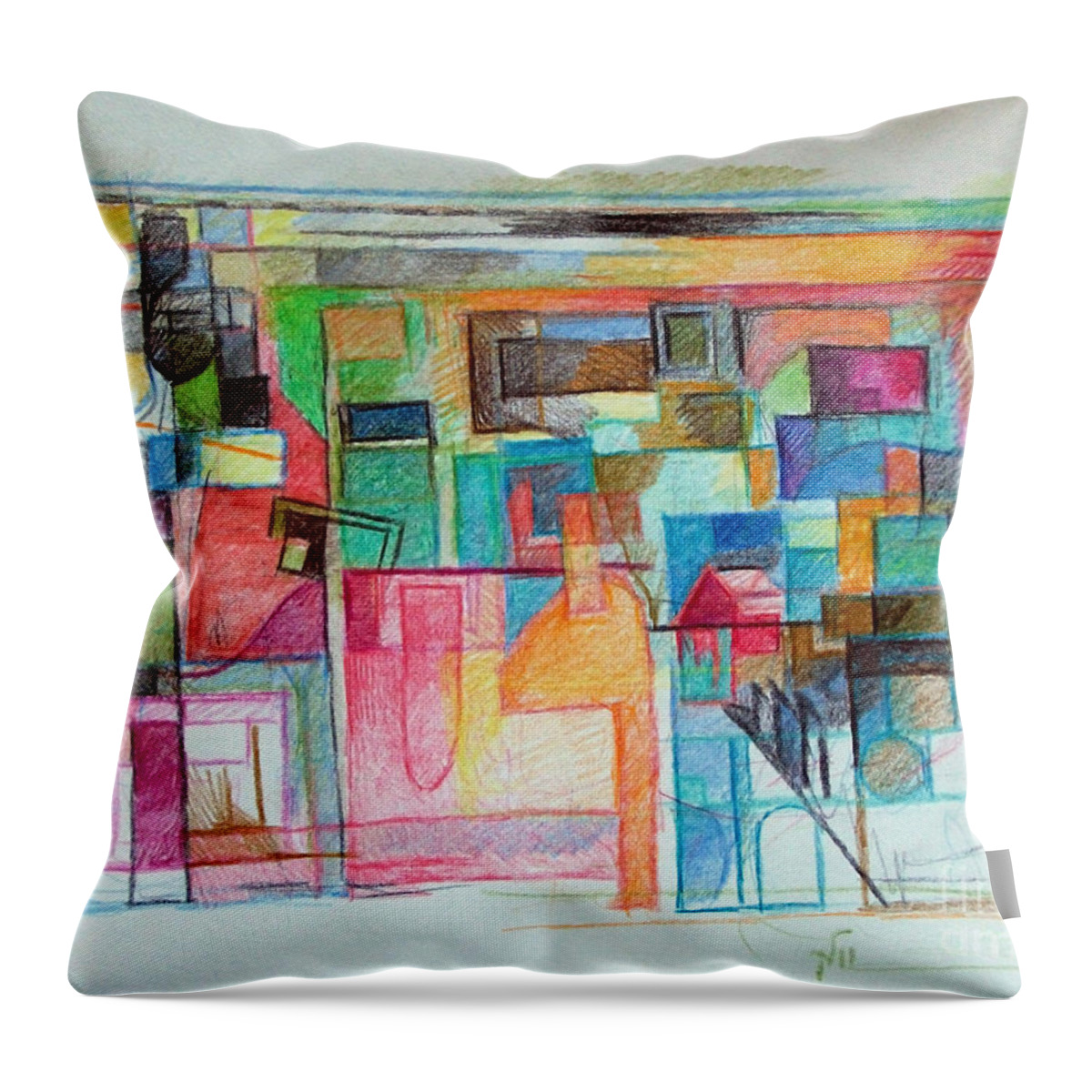 Torah Throw Pillow featuring the drawing Clarification 6 by David Baruch Wolk