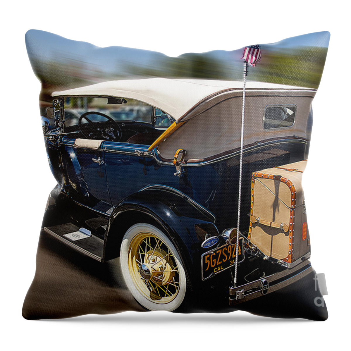 Classic Vintage Shinny 1931 Ford Model A Convertible Fine Art Photography Photographs Print Throw Pillow featuring the photograph Classic Vintage Shiny 1931 Ford Model A Convertible Car by Jerry Cowart