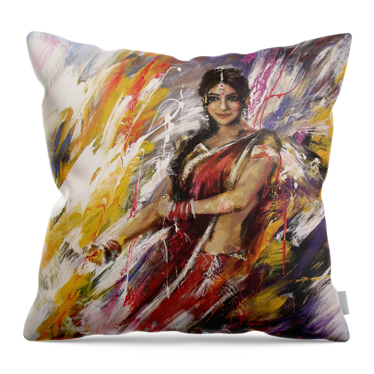Zakir Throw Pillow featuring the painting Classical Dance Art 14 by Maryam Mughal