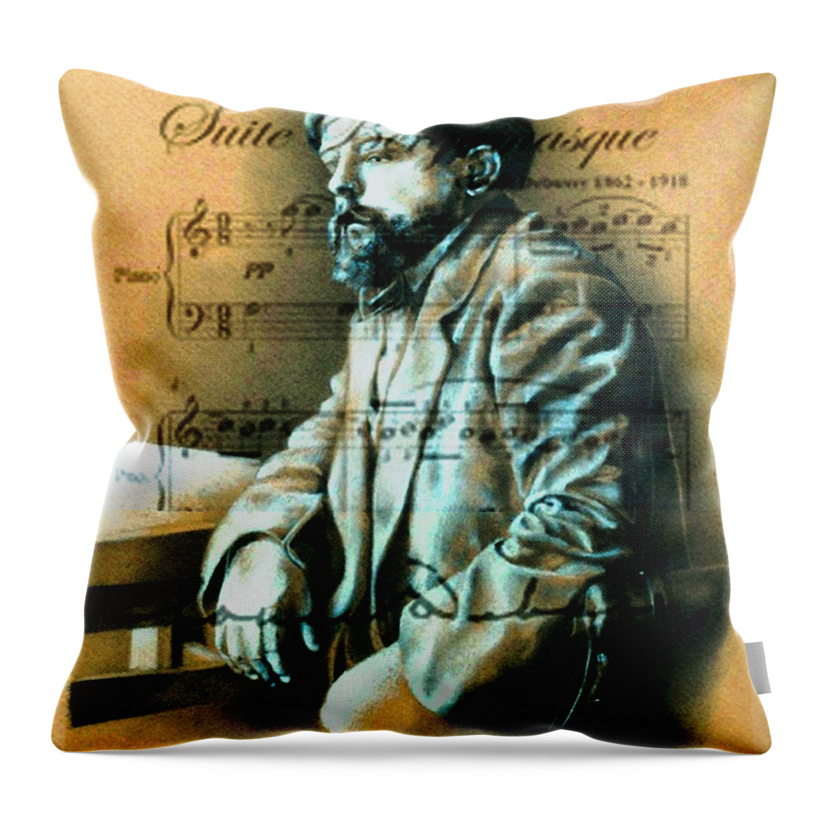 Classical Music Throw Pillow featuring the digital art Claude Debussy by John Vincent Palozzi