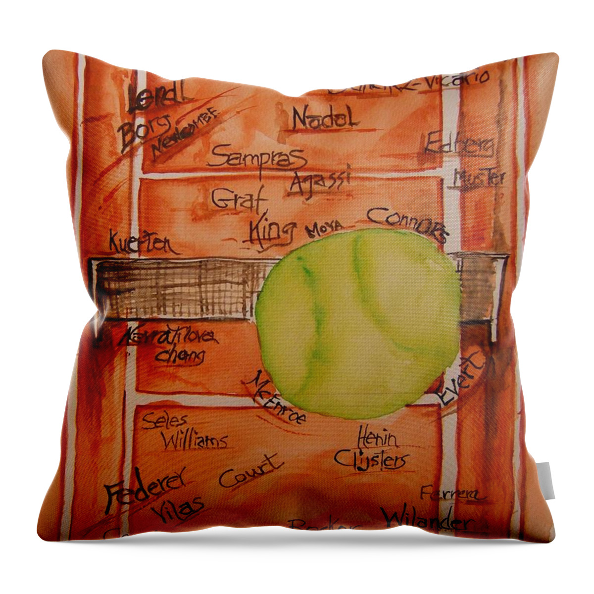 Tennis Throw Pillow featuring the painting Clay Courters by Elaine Duras