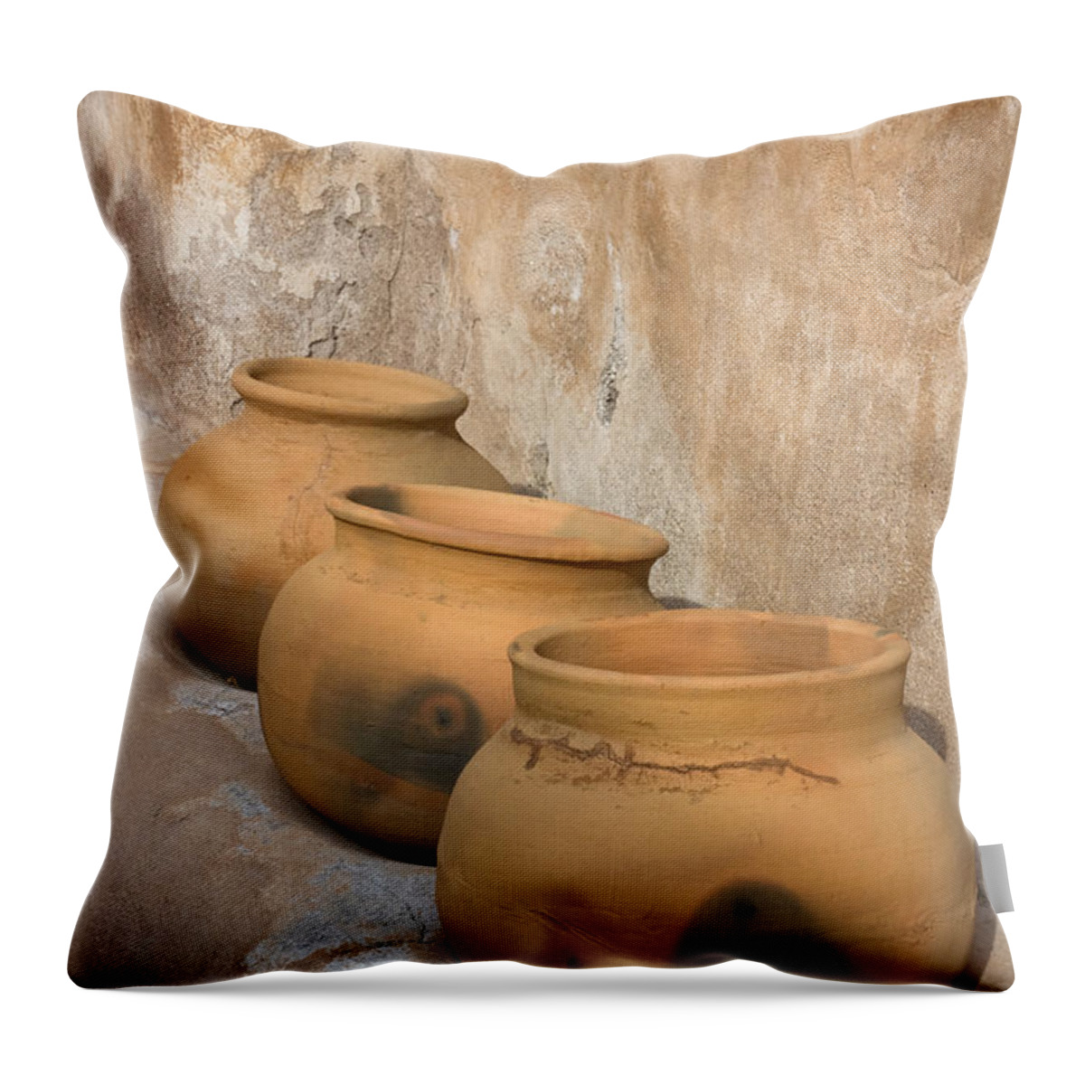 Mission San Jose De Tumacacori Throw Pillow featuring the photograph Clay Pots by Richard and Ellen Thane