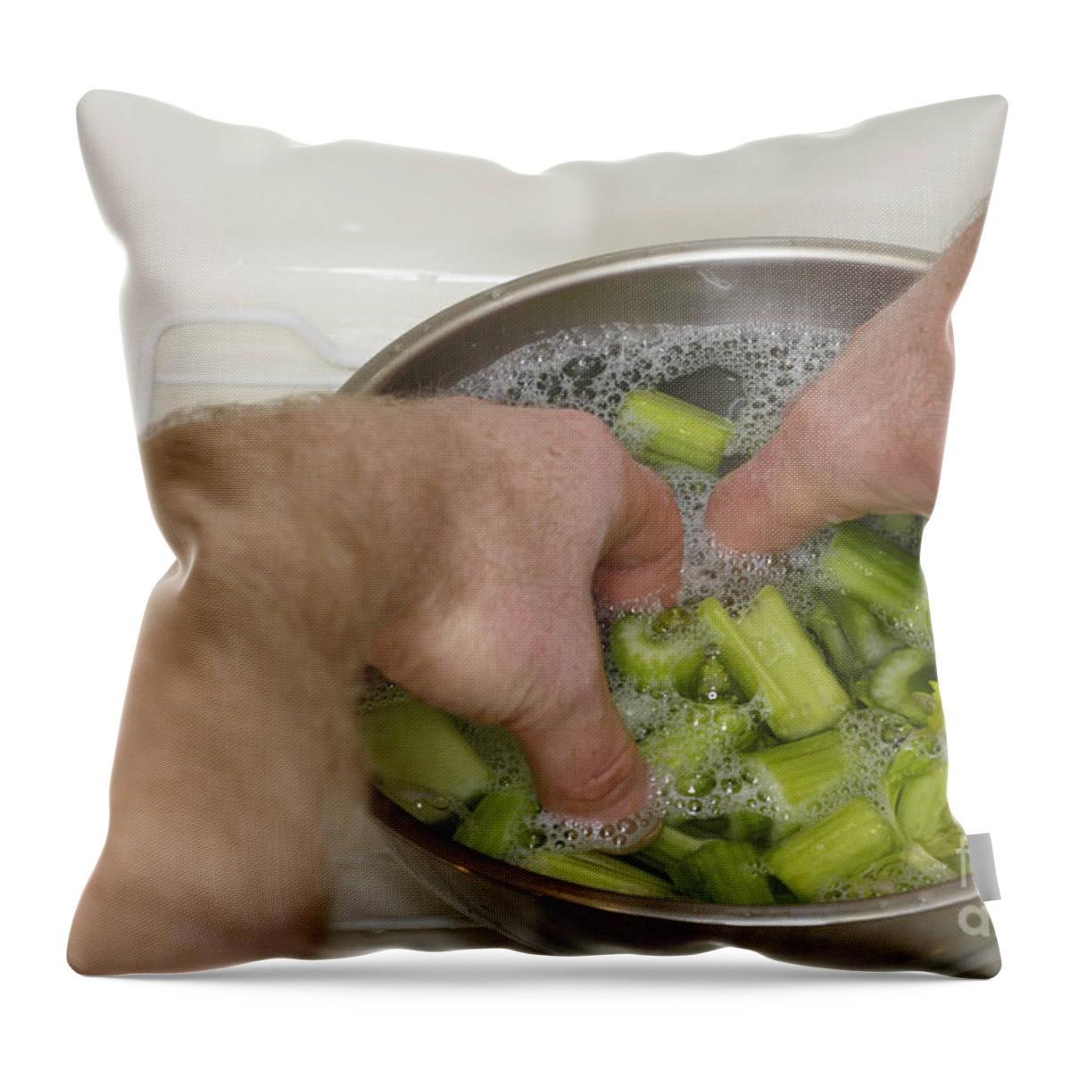 Celery Throw Pillow featuring the photograph Cleaning Celery by Lee Serenethos