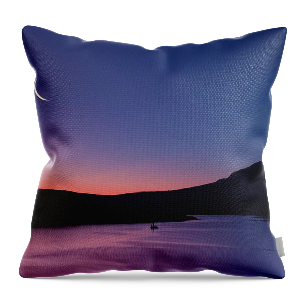 Tranquility Throw Pillow featuring the photograph Clear Skies And The Crescent Moon by Jtbaskinphoto