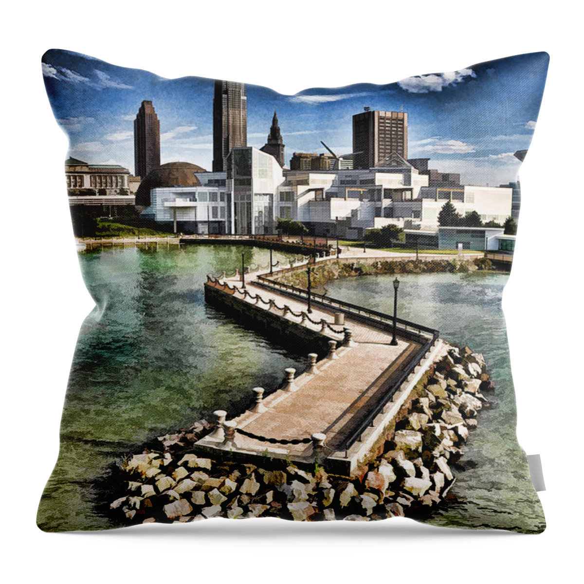 Lake Erie Throw Pillow featuring the photograph Cleveland Inner Harbor - Cleveland Ohio - 1 by Mark Madere