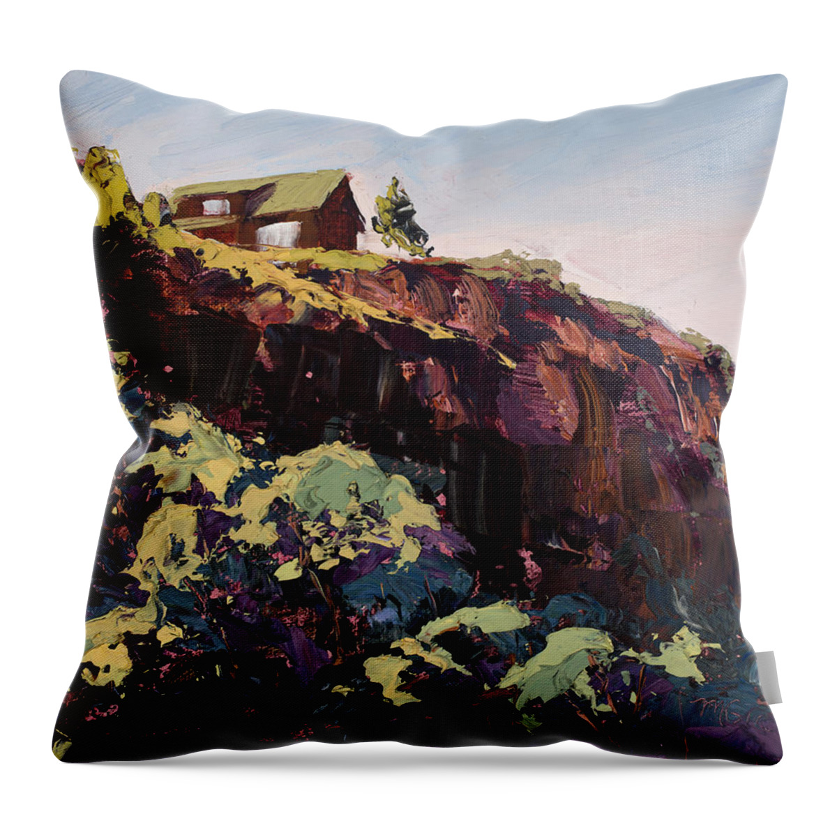 Plein Air Throw Pillow featuring the painting Cliff Hanger by Mary Giacomini
