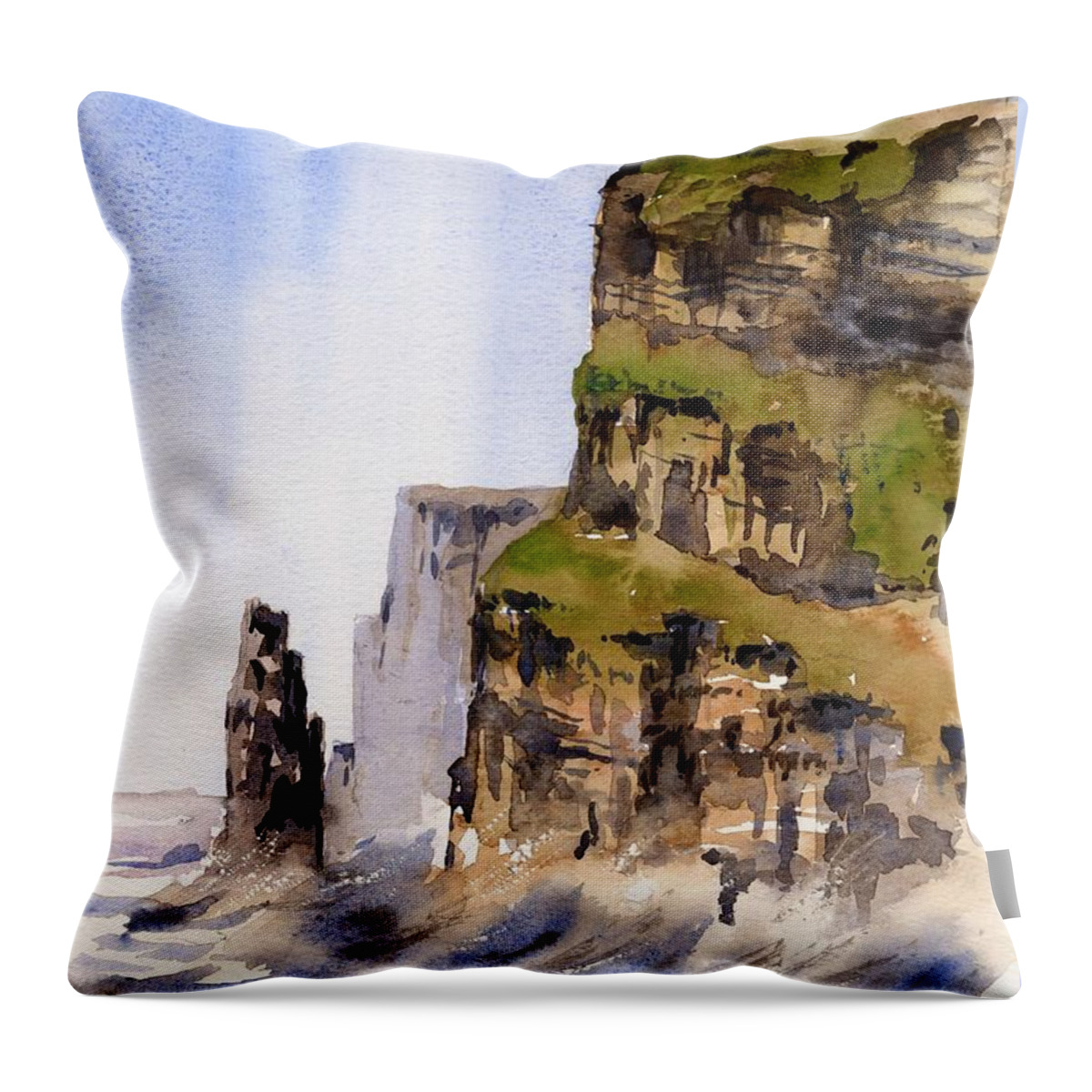 Val Byrne Throw Pillow featuring the painting CLARE  The Cliffs of Moher  by Val Byrne