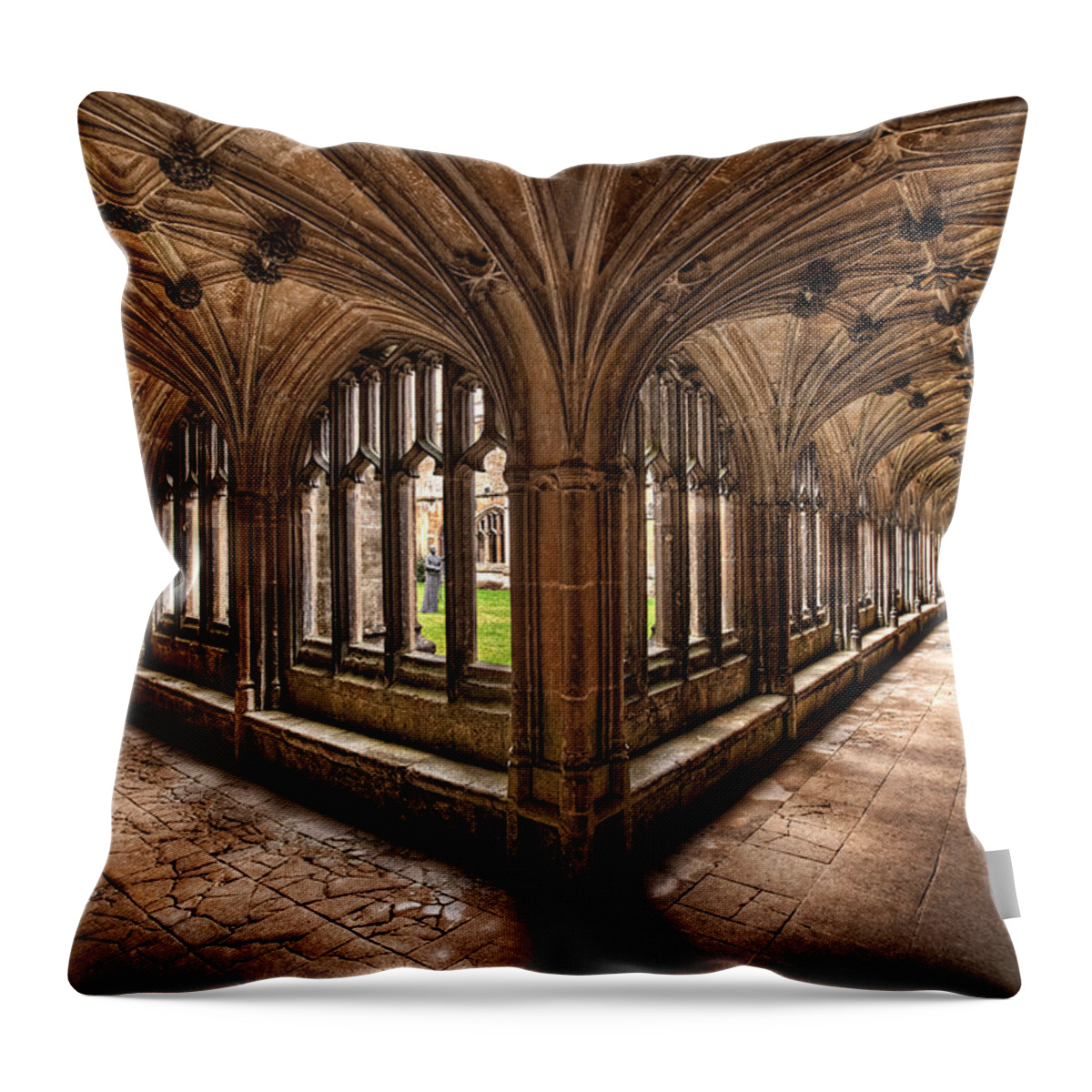 Lacock Abbey Throw Pillow featuring the photograph Cloisters at Lacock Abbey by Ian Good