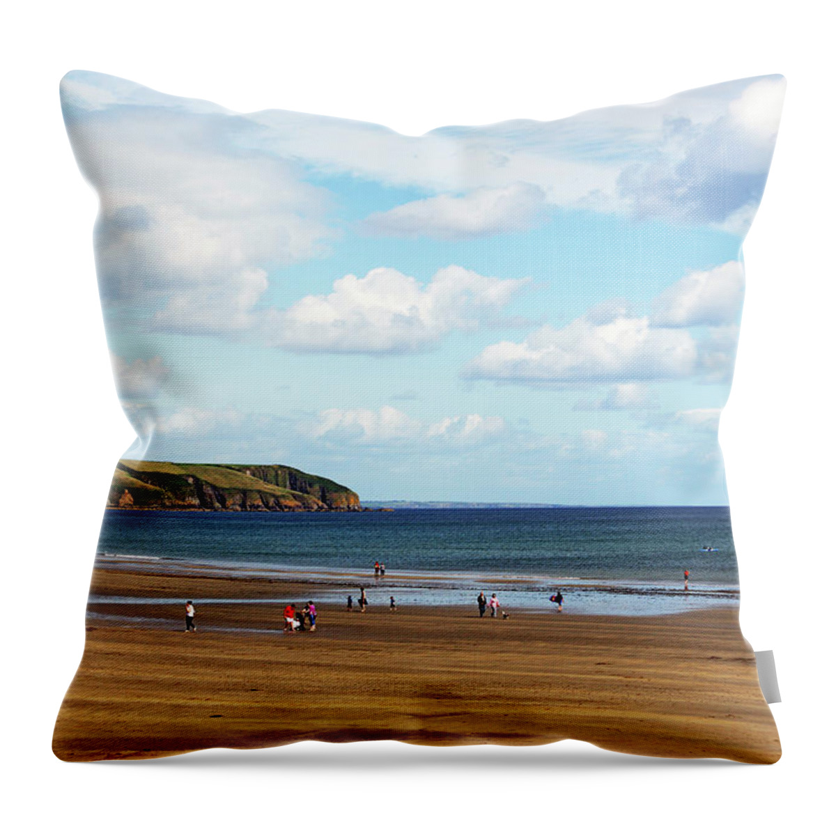 Scenics Throw Pillow featuring the photograph Clonea Strand, Co Waterford, Ireland by Gregoria Gregoriou Crowe Fine Art And Creative Photography.
