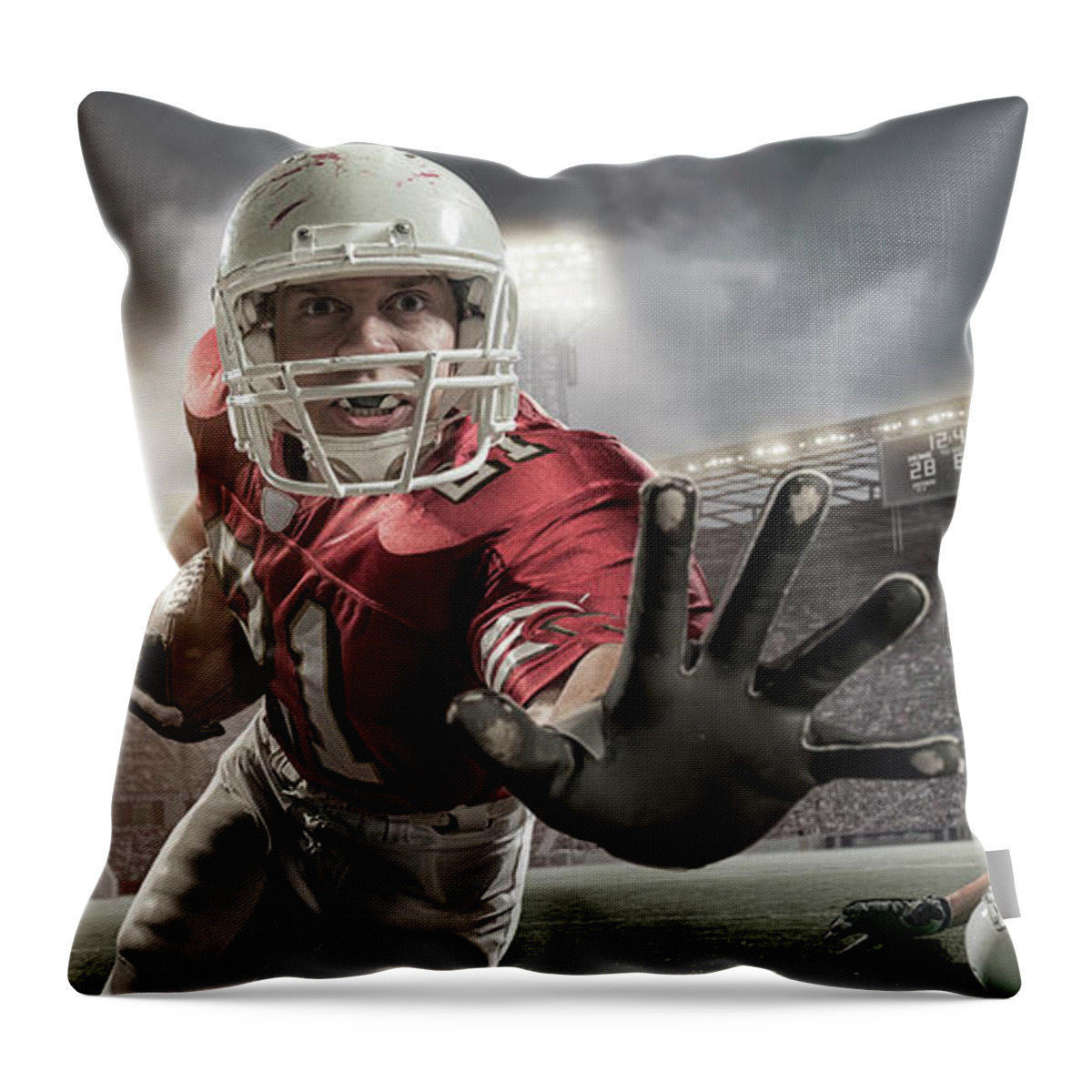 Soccer Uniform Throw Pillow featuring the photograph Close Up American Football Action by Peepo