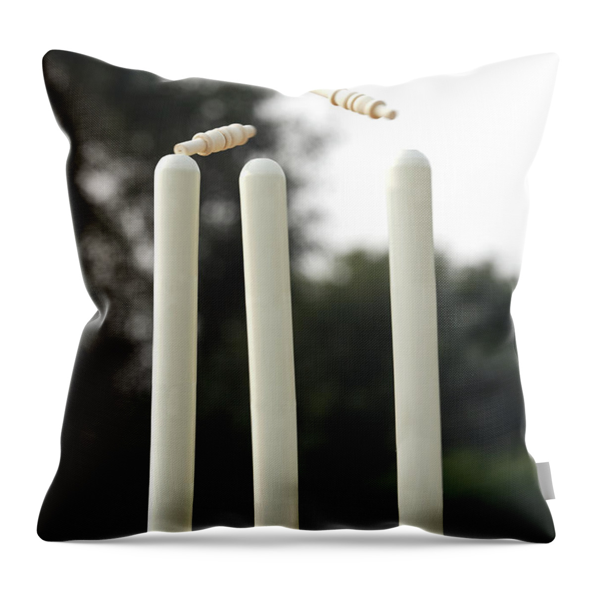 Ball Throw Pillow featuring the photograph Close Up Of Ball Hitting Cricket by Visage