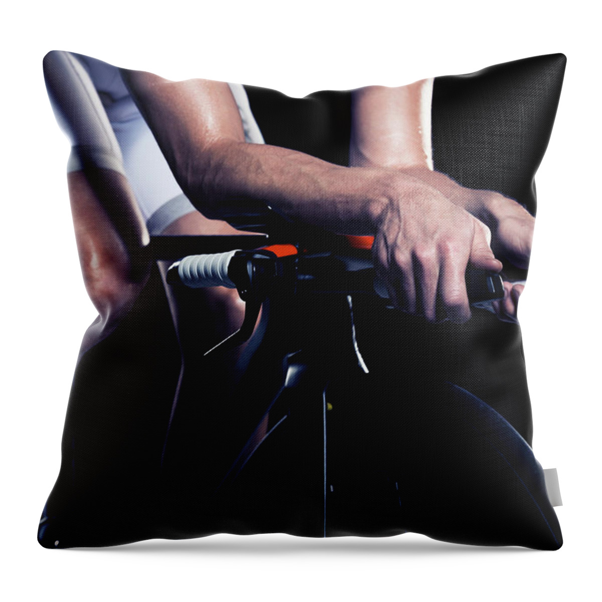 Sports Helmet Throw Pillow featuring the photograph Close-up Of Man Cycling, Studio Shot by Johner Images