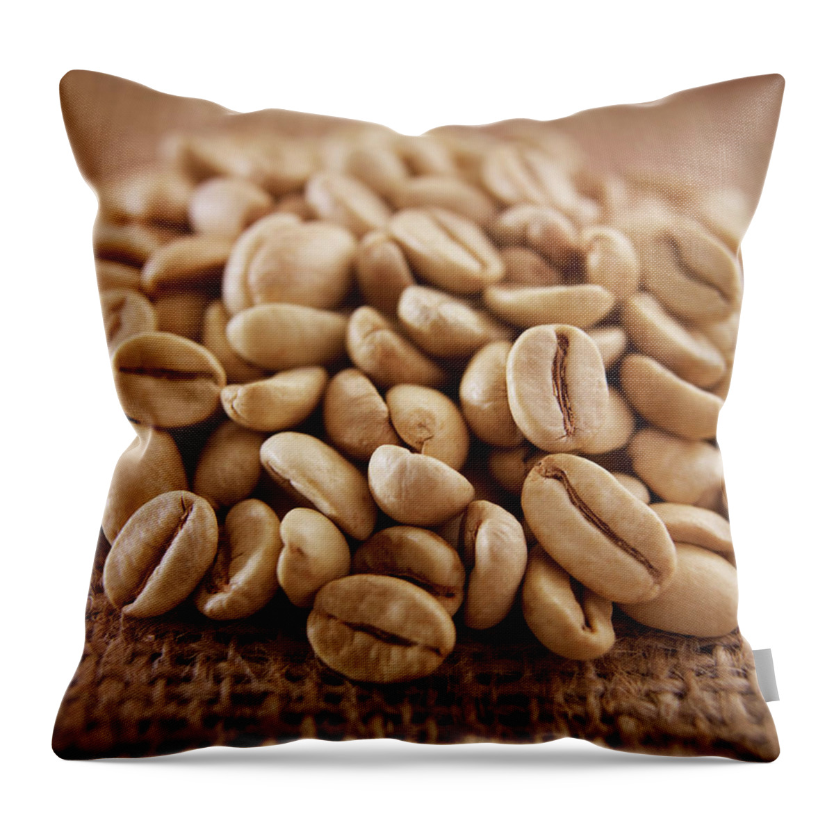 Heap Throw Pillow featuring the photograph Close Up Of Raw Coffee Beans by Adam Gault