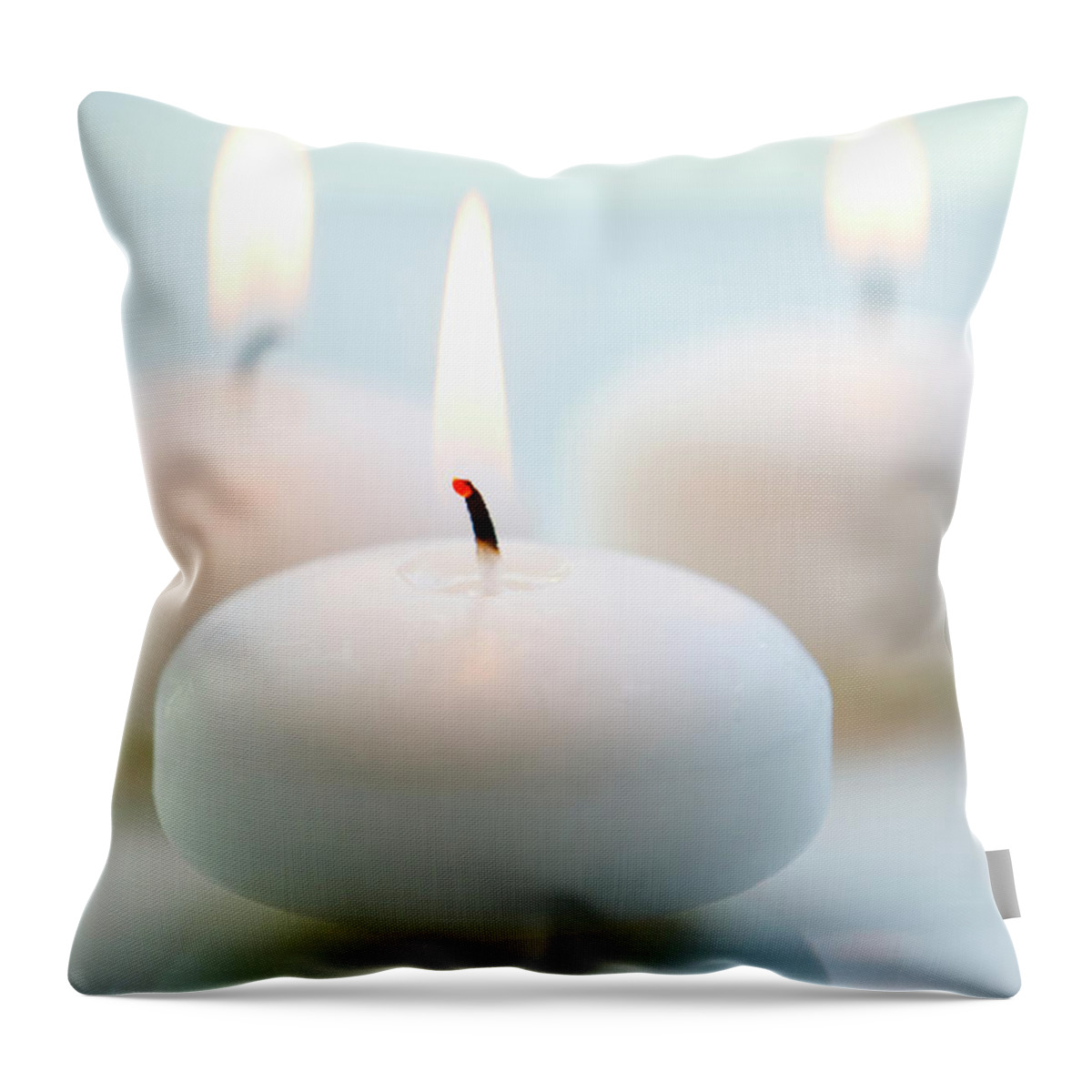 Spa Throw Pillow featuring the photograph Close-up Of White Candles by Tetra Images