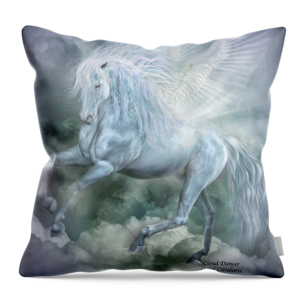 Pegasus Throw Pillow featuring the mixed media Cloud Dancer by Carol Cavalaris