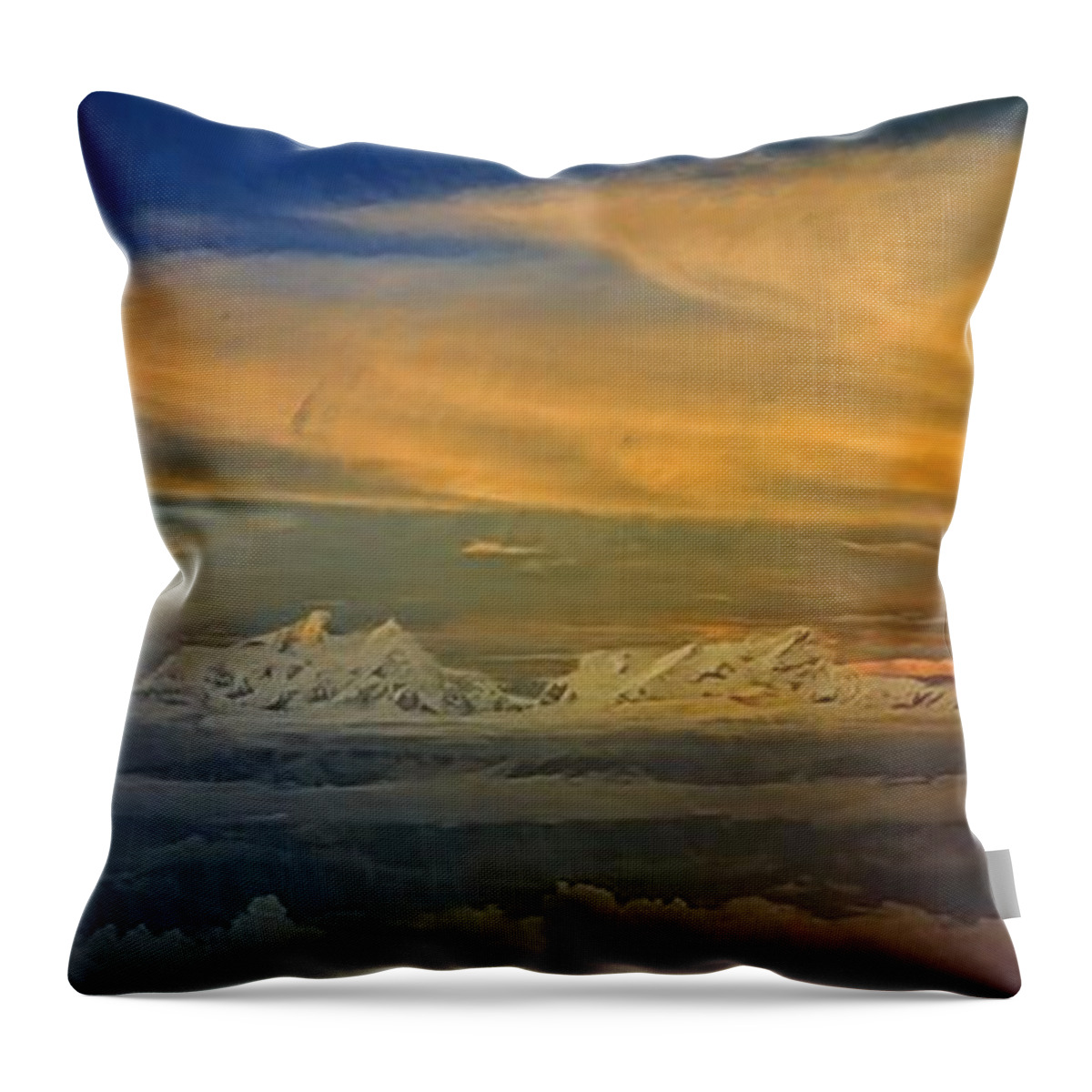 Clouds Throw Pillow featuring the painting Clouds and Mountains by Troy Caperton
