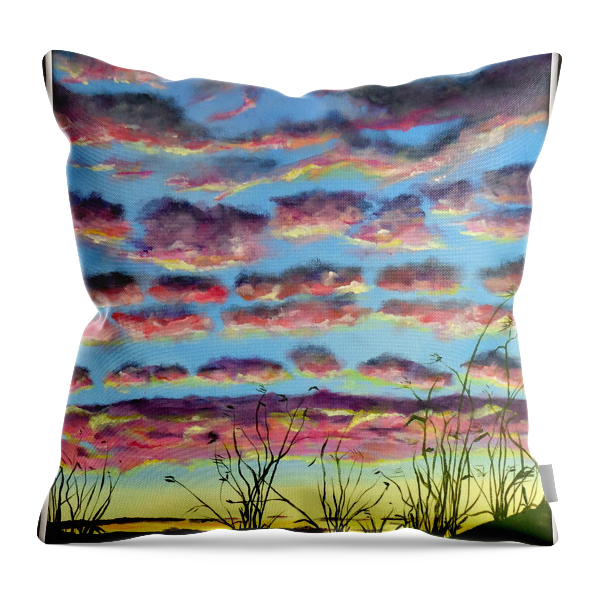 Clouds At Sunset Painting Throw Pillow featuring the painting Clouds at Sunset by Deborah Naves