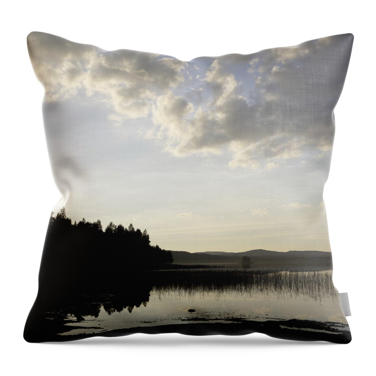Anundsjoe Throw Pillow featuring the photograph Clouds over a lake - available for licensing by Ulrich Kunst And Bettina Scheidulin