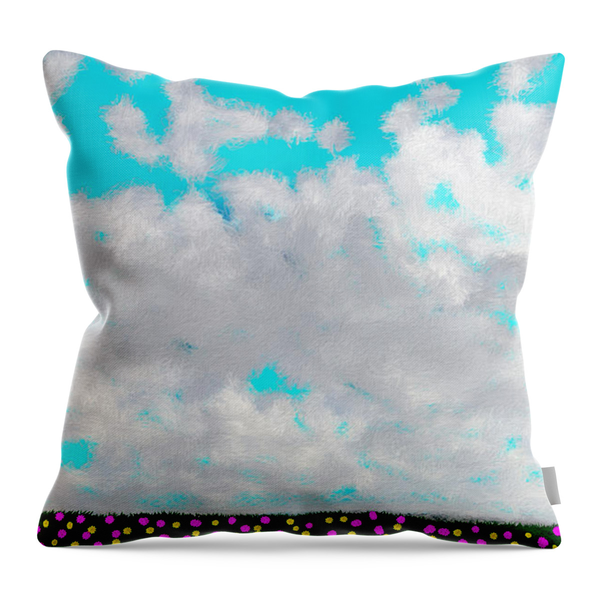 Clouds Throw Pillow featuring the painting Clouds over the Field of Flowers by Bruce Nutting