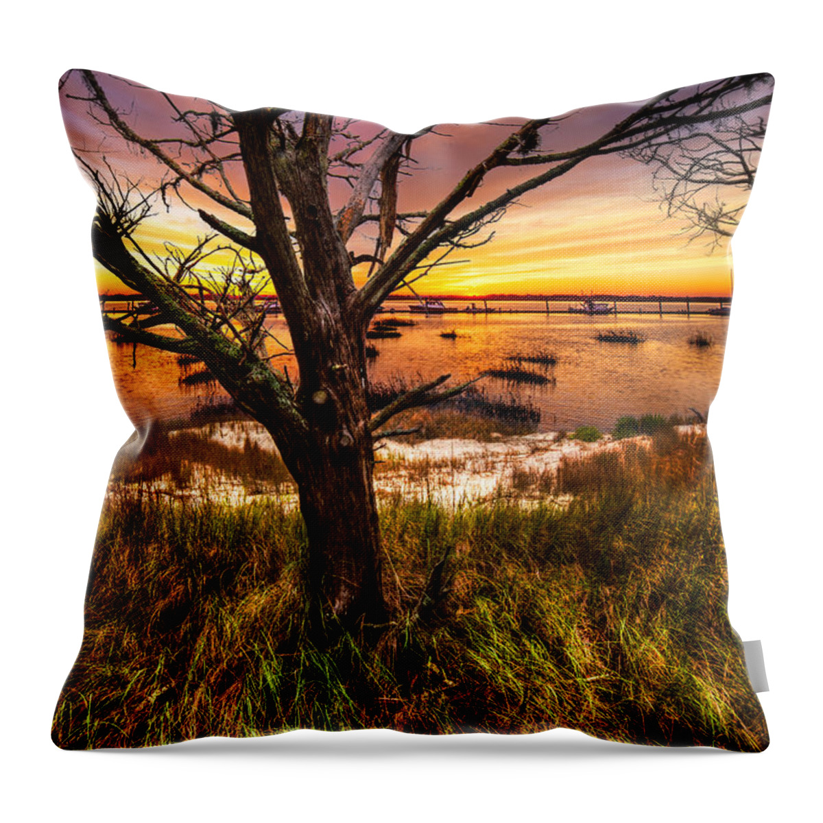Clouds Throw Pillow featuring the photograph Coastal Harbor by Debra and Dave Vanderlaan
