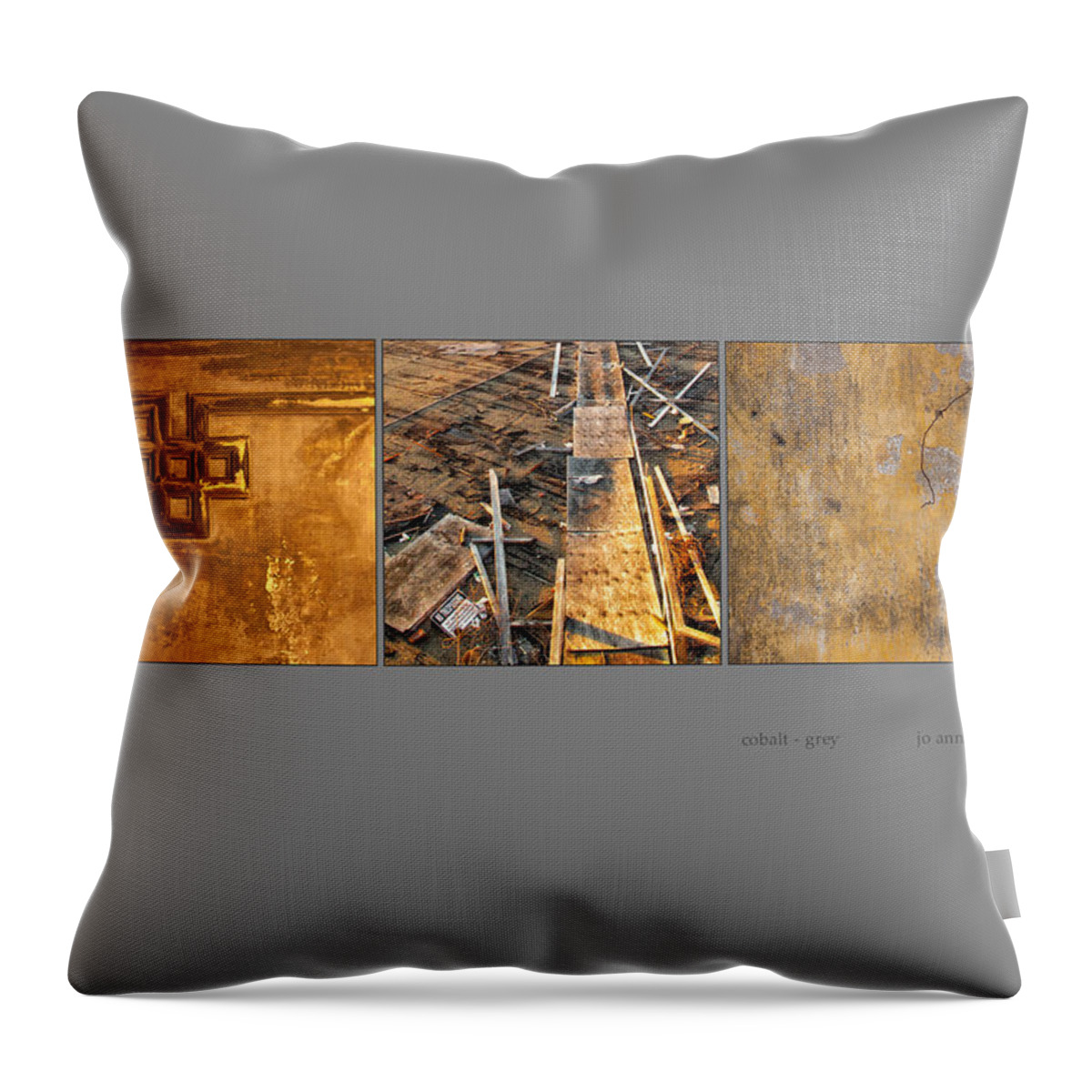 Tryptich Throw Pillow featuring the photograph Cobalt Grey Triptych Image Art by Jo Ann Tomaselli