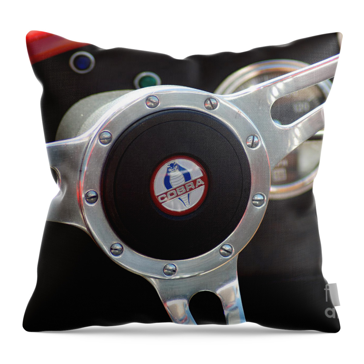 Chevy Cobra Throw Pillow featuring the photograph Cobra steering wheel by Optical Playground By MP Ray