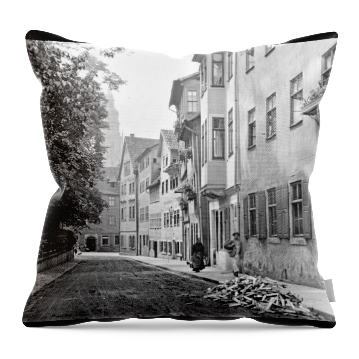 Horizontal Throw Pillow featuring the photograph Coburg Germany Street Scene 1903 by A Macarthur Gurmankin
