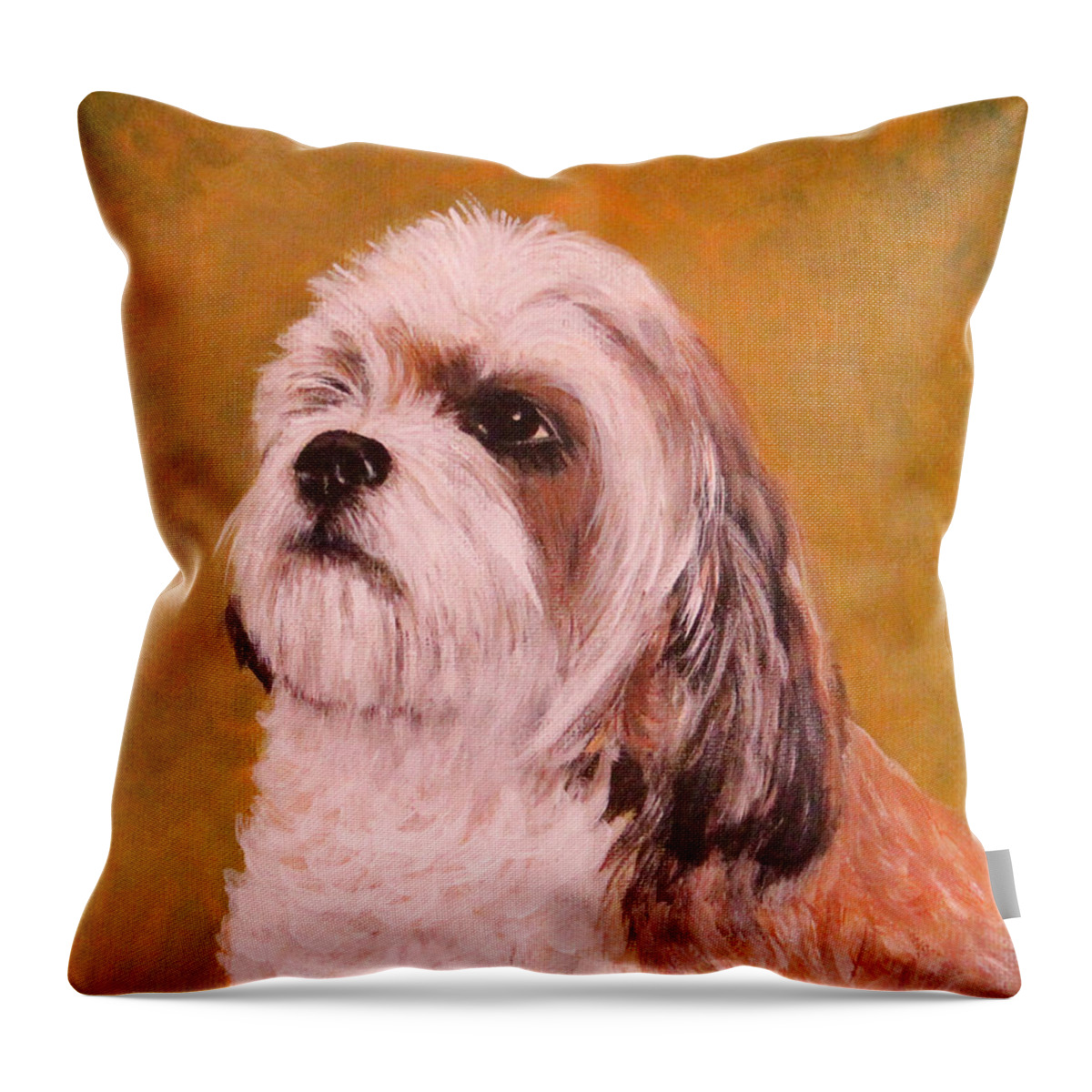 Pets Throw Pillow featuring the painting CoCo-puffs by Janet Greer Sammons