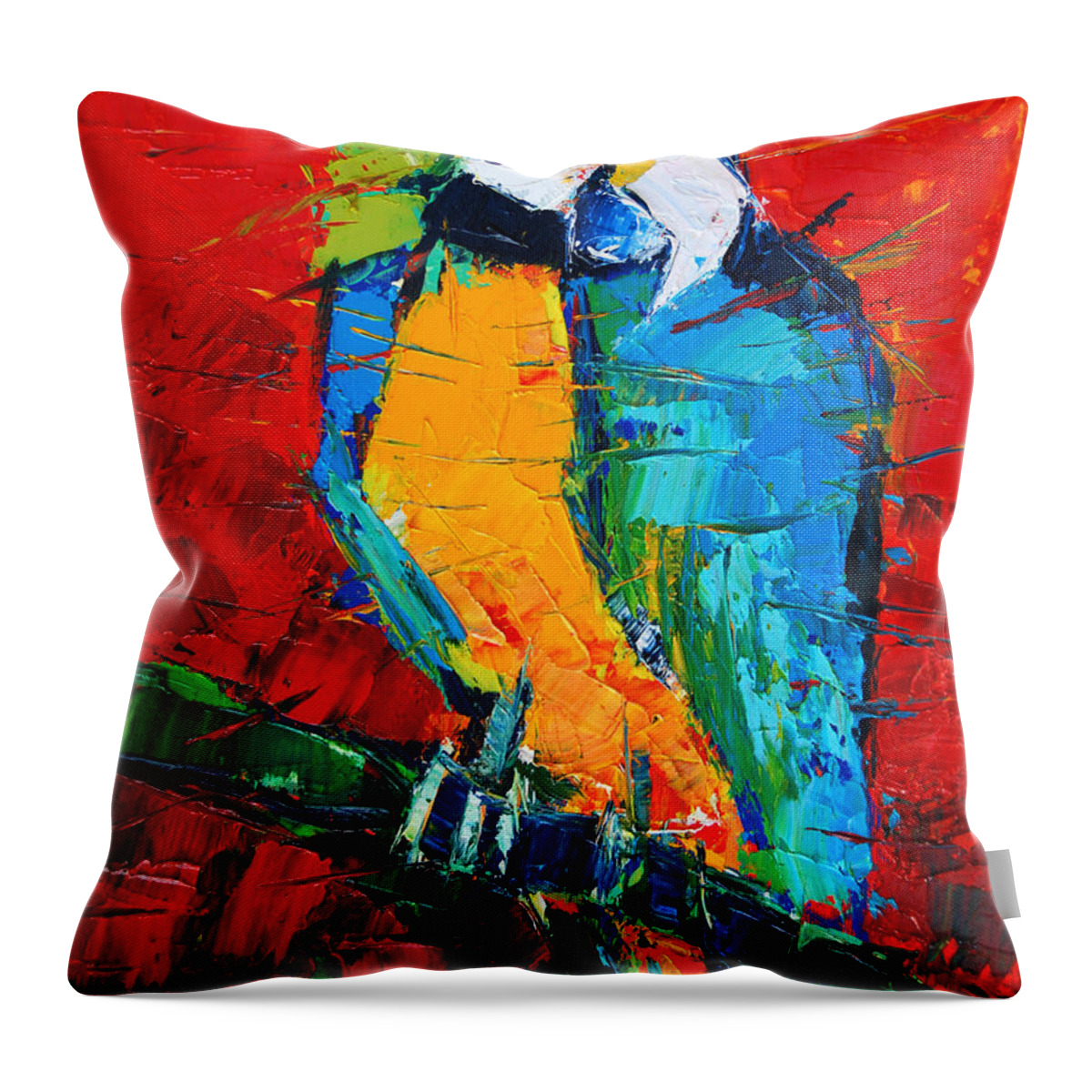 Coco The Talkative Parrot Throw Pillow featuring the painting Coco The Talkative Parrot by Mona Edulesco