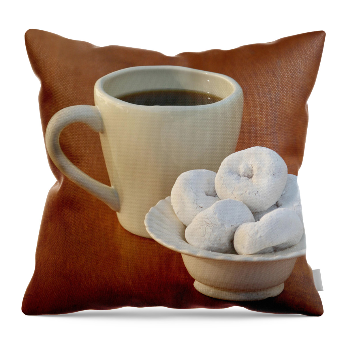 Cup Of Coffee Throw Pillow featuring the photograph Coffee and Donuts by Art Block Collections