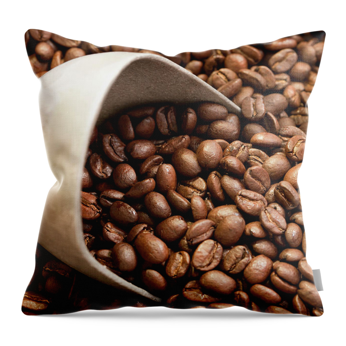 Handle Throw Pillow featuring the photograph Coffee Beans And Scoop by Stewart Waller