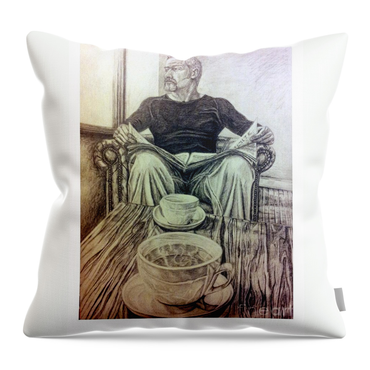 Coffee Throw Pillow featuring the drawing Coffee Break by Vintage Collectables