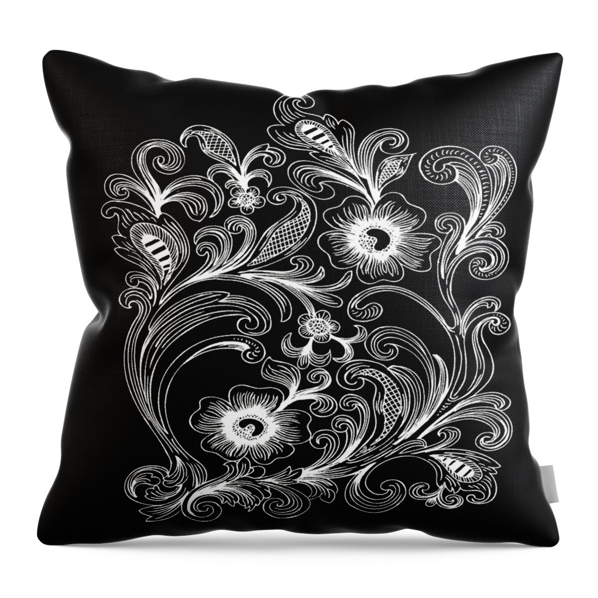Flowers Throw Pillow featuring the digital art Coffee Flowers 6 BW by Angelina Tamez