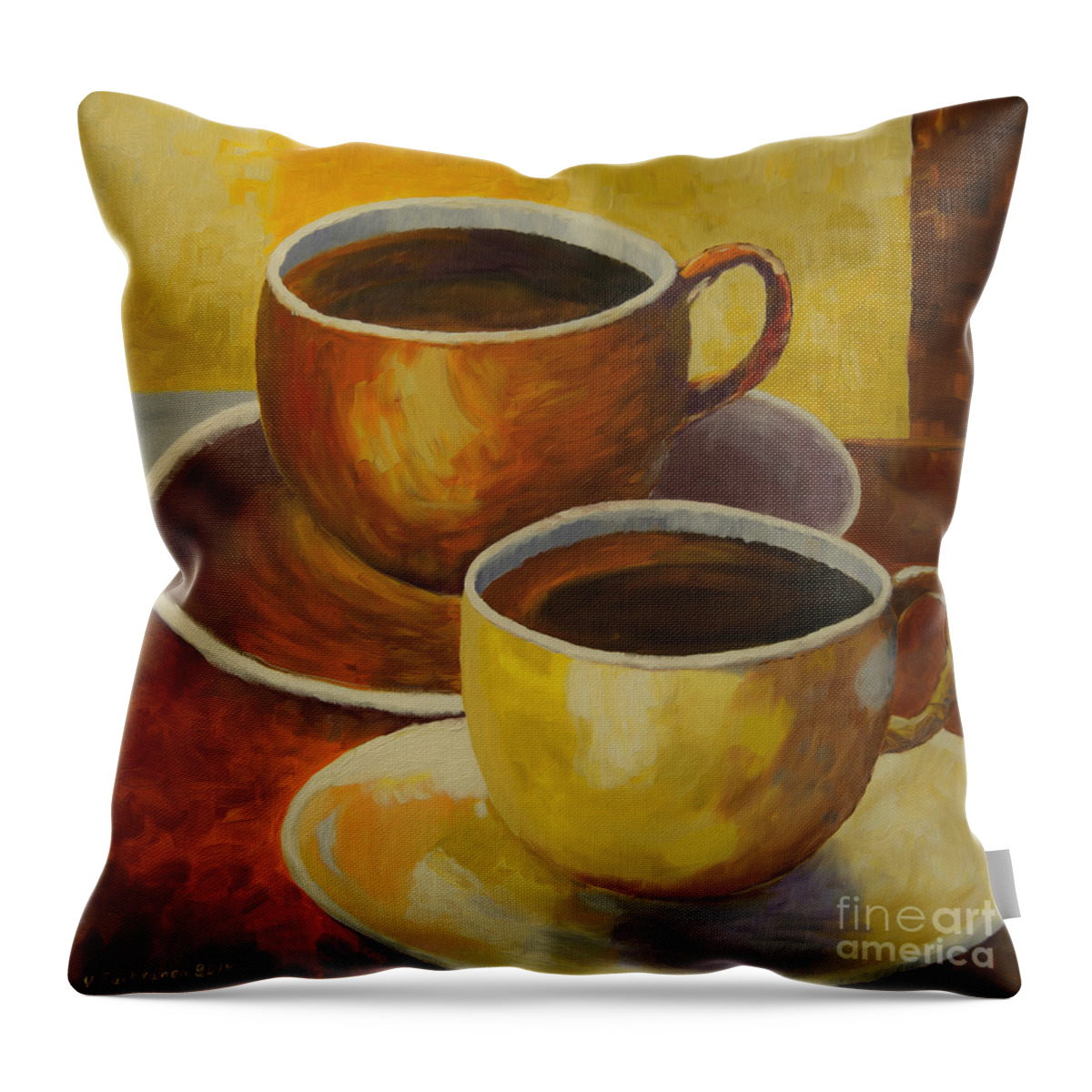 Art Throw Pillow featuring the painting Coffee time by Veikko Suikkanen