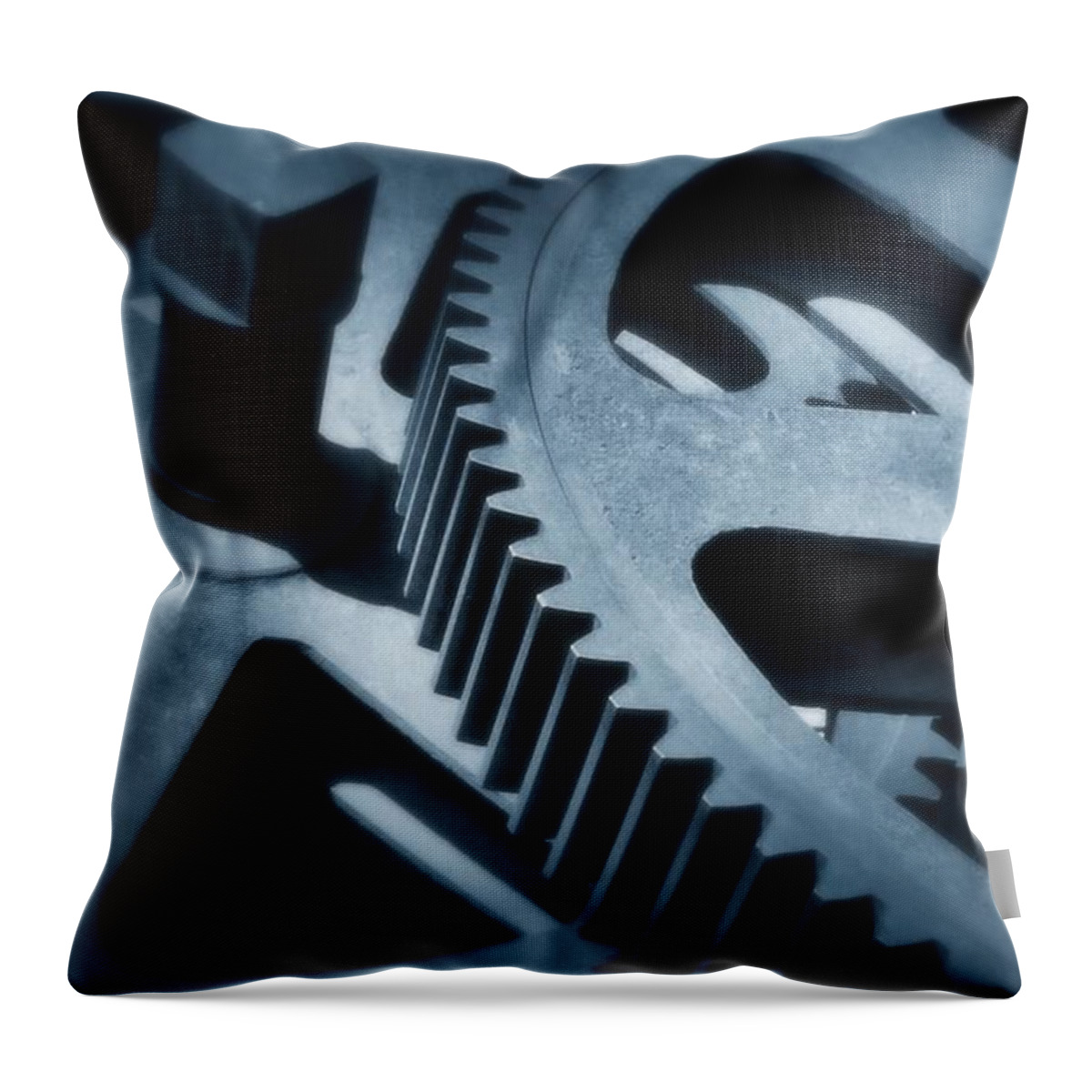 Cogs Throw Pillow featuring the photograph Cogwheels in Blue by Nadalyn Larsen