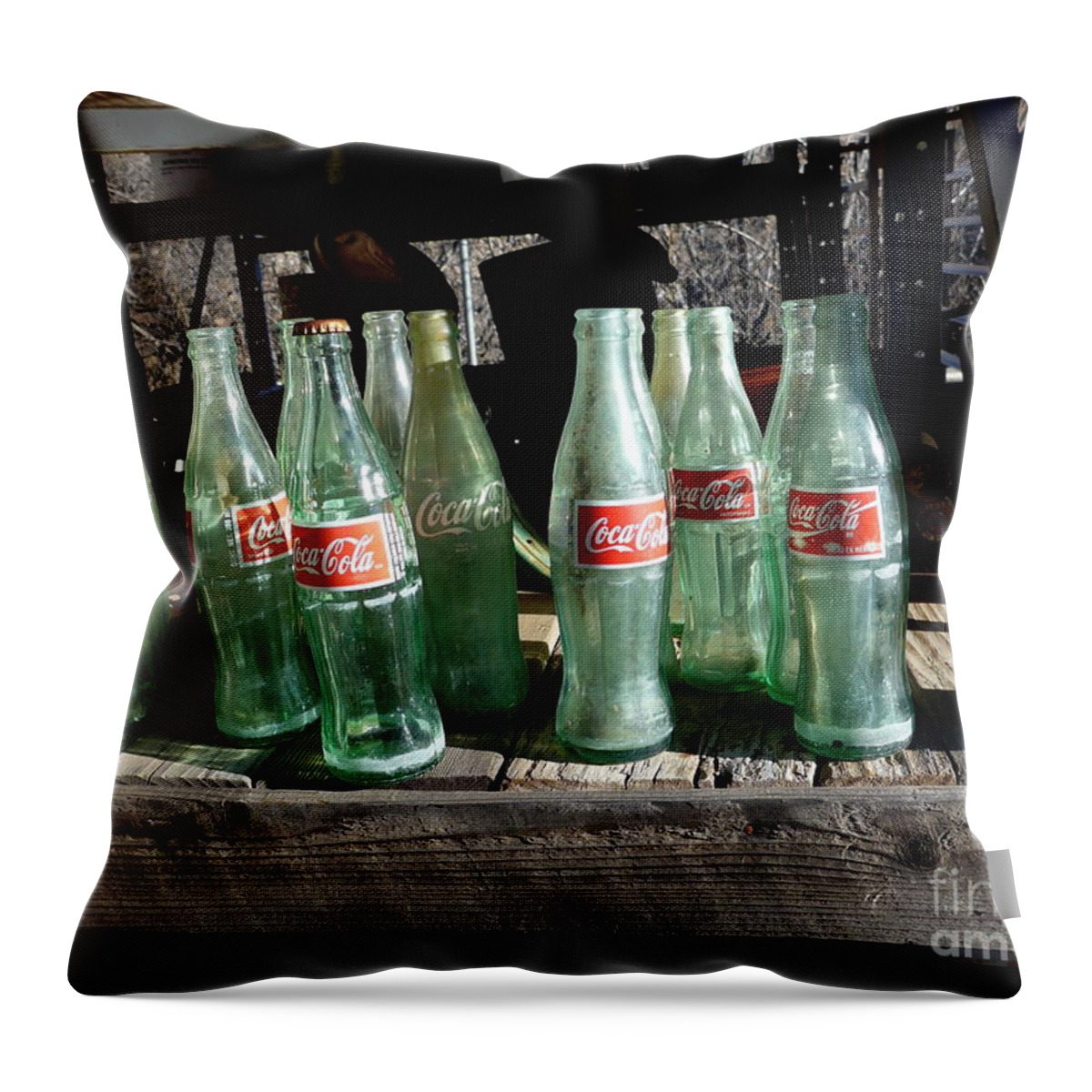  Throw Pillow featuring the photograph Coke Bottles by Mars Besso
