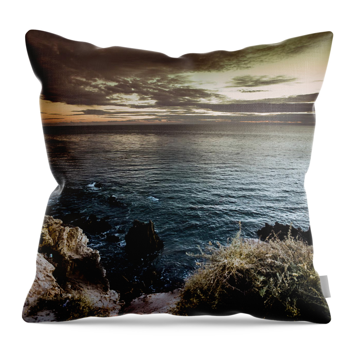  Fine Art Print For Sale Throw Pillow featuring the photograph Cold evening on the ocean by Sviatlana Kandybovich