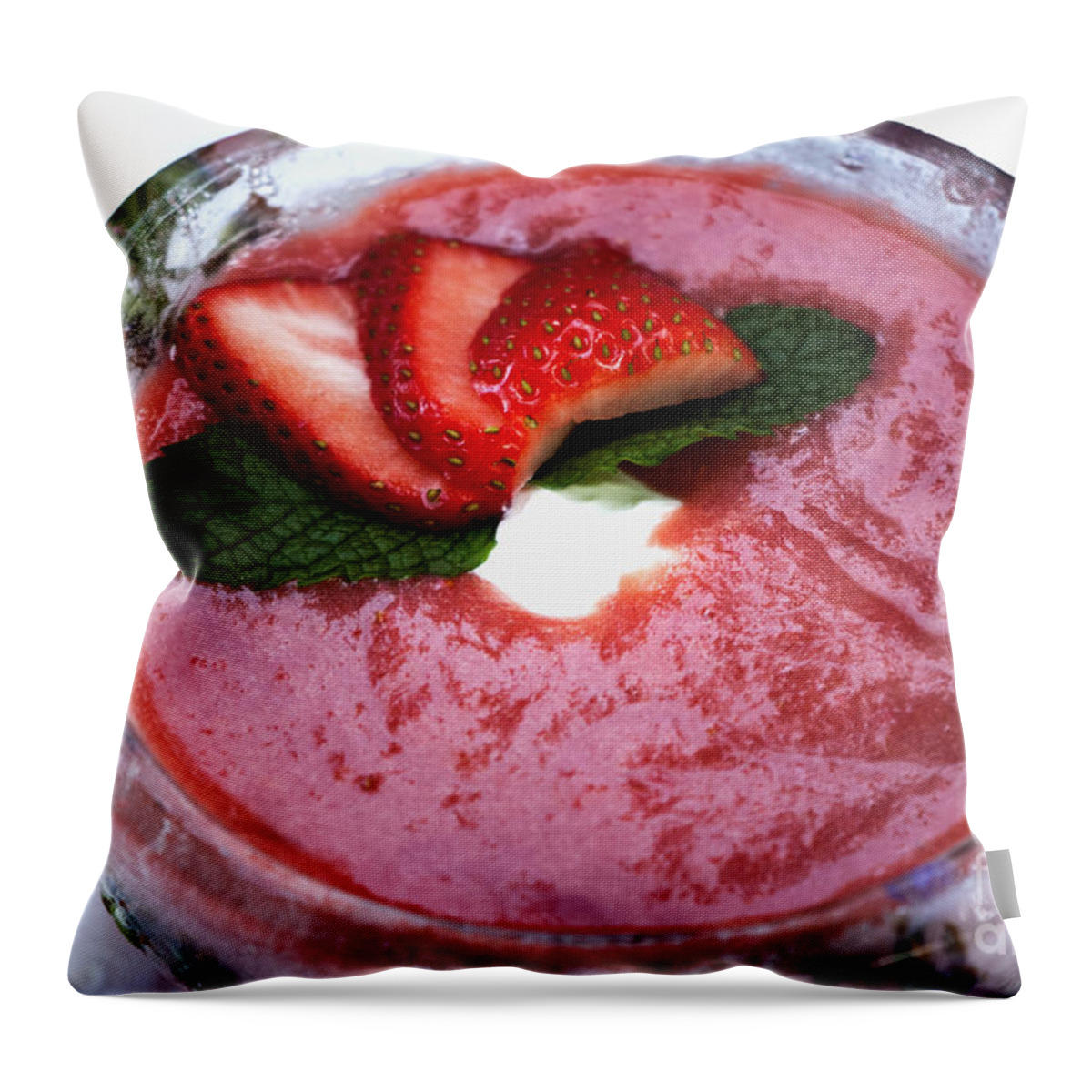 Color Image Throw Pillow featuring the photograph Cold Strawberry Rhubarb Soup in Ice Bowl by Juli Scalzi