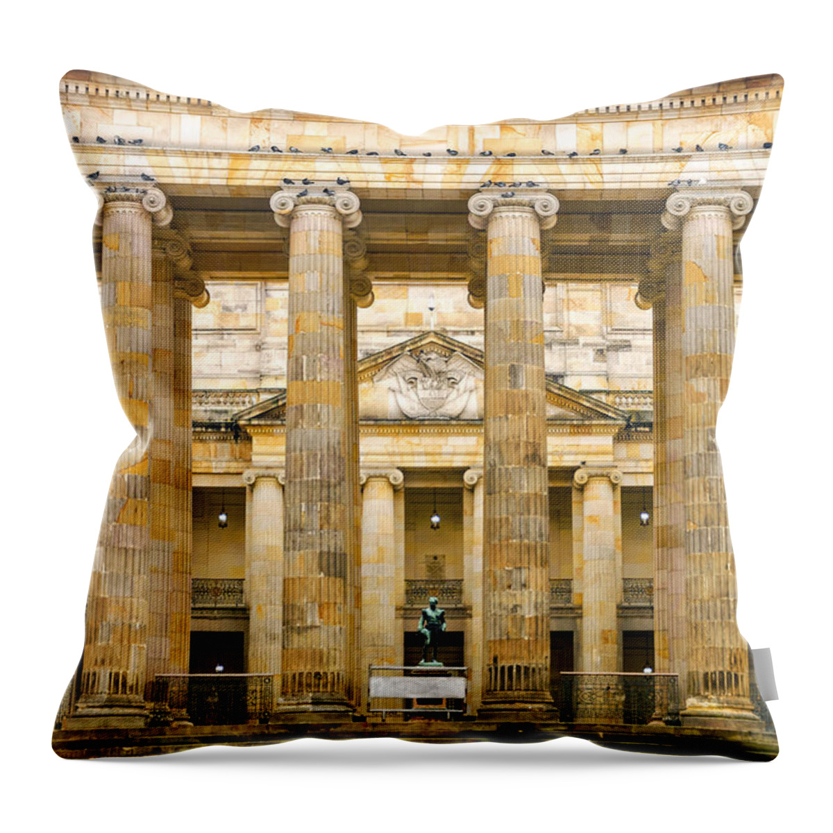 Bogota Throw Pillow featuring the photograph Colombian Senate Facade by Jess Kraft