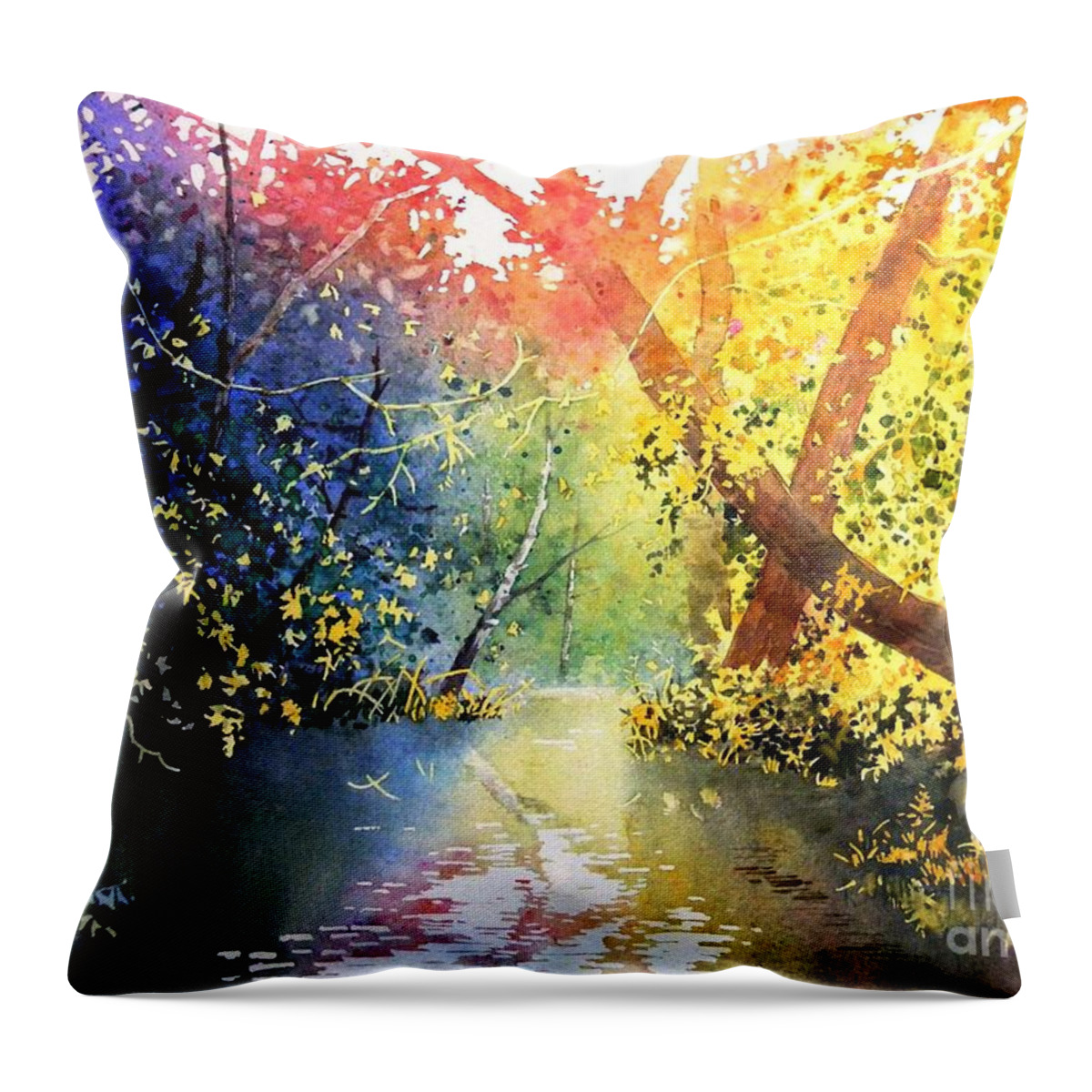 Landscape Throw Pillow featuring the painting Color of trees by Celine K Yong