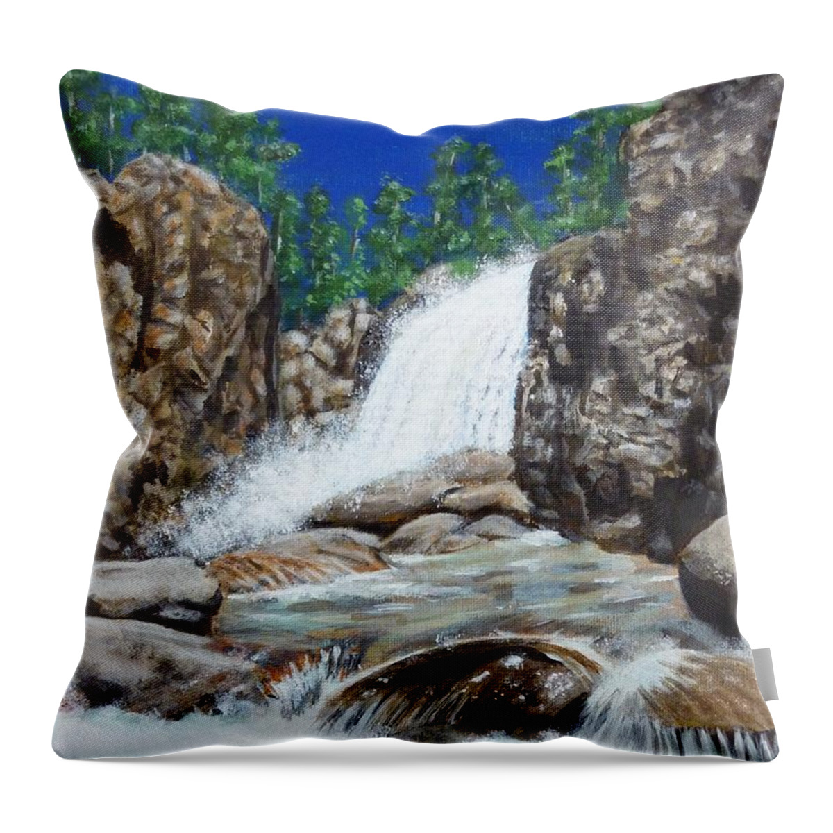 Colorado Waterfall Throw Pillow featuring the painting Colorado by Amelie Simmons