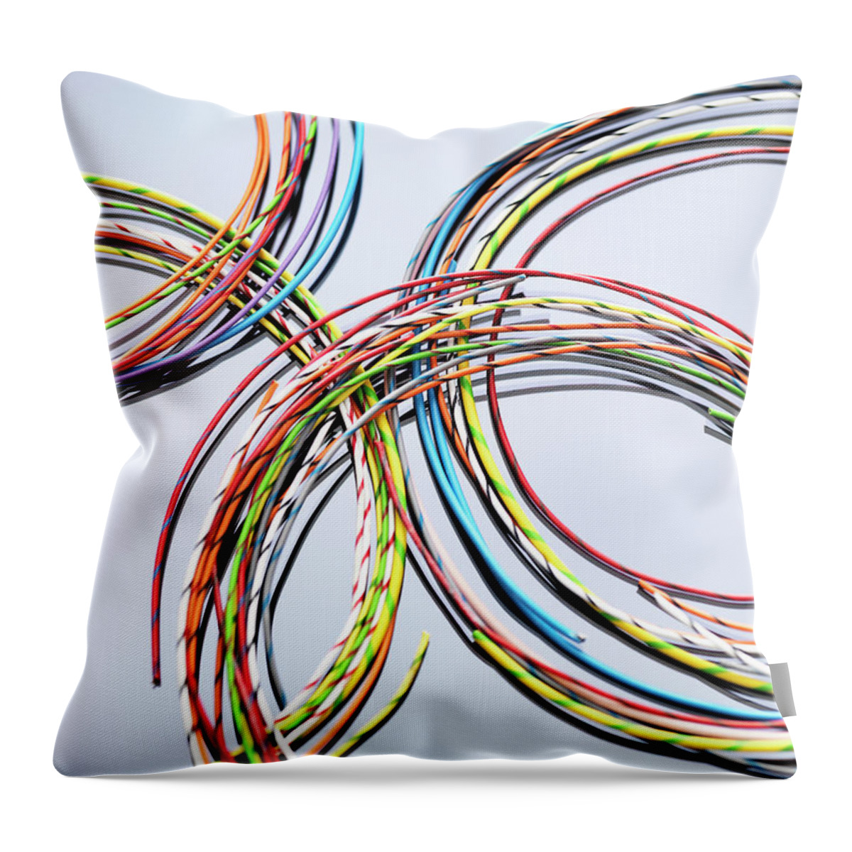 Wired Throw Pillow featuring the photograph Colorful Cables Used In Electrical And by Andrew Brookes