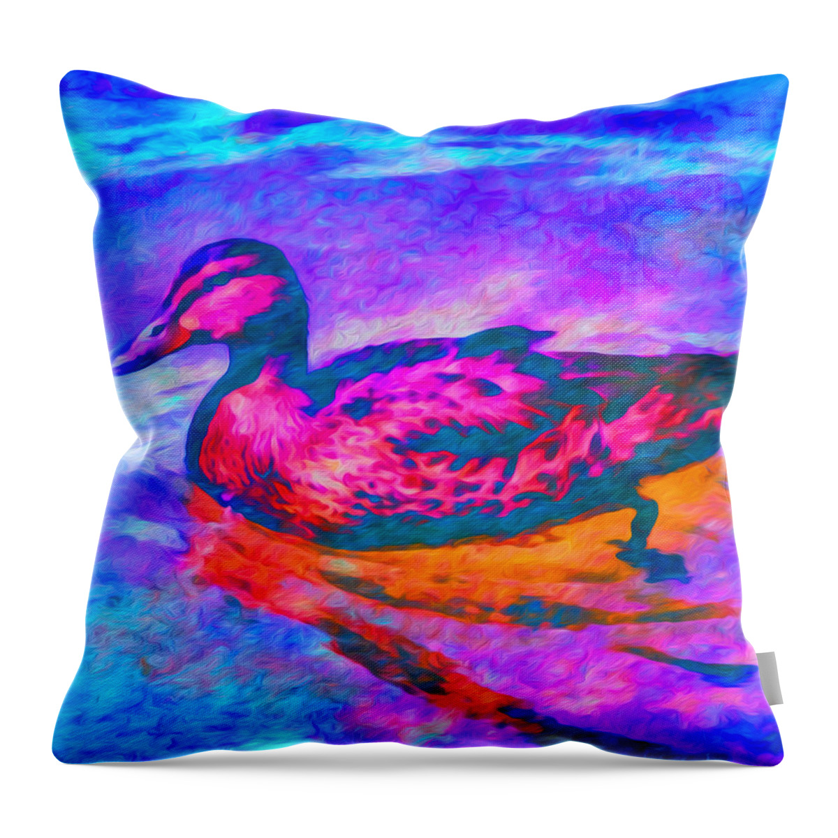 Duck Throw Pillow featuring the digital art Colorful Duck Art by Priya Ghose by Priya Ghose