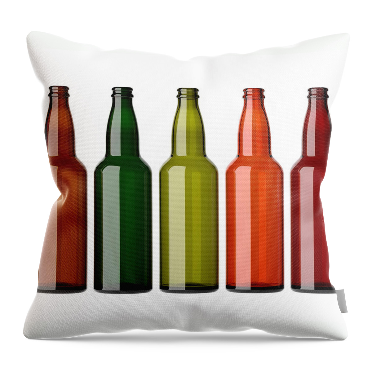 Bottle Throw Pillow featuring the digital art Colorful empty bottles on white by Bruno Haver