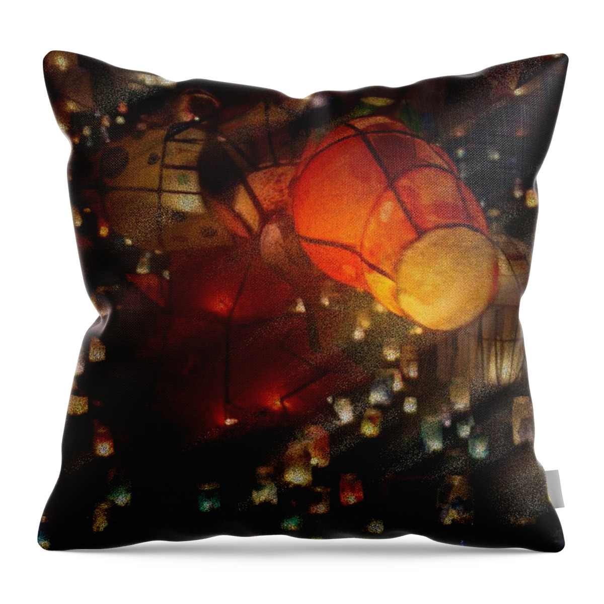 Lanterns Throw Pillow featuring the photograph Colorful Lanterns by Zinvolle Art