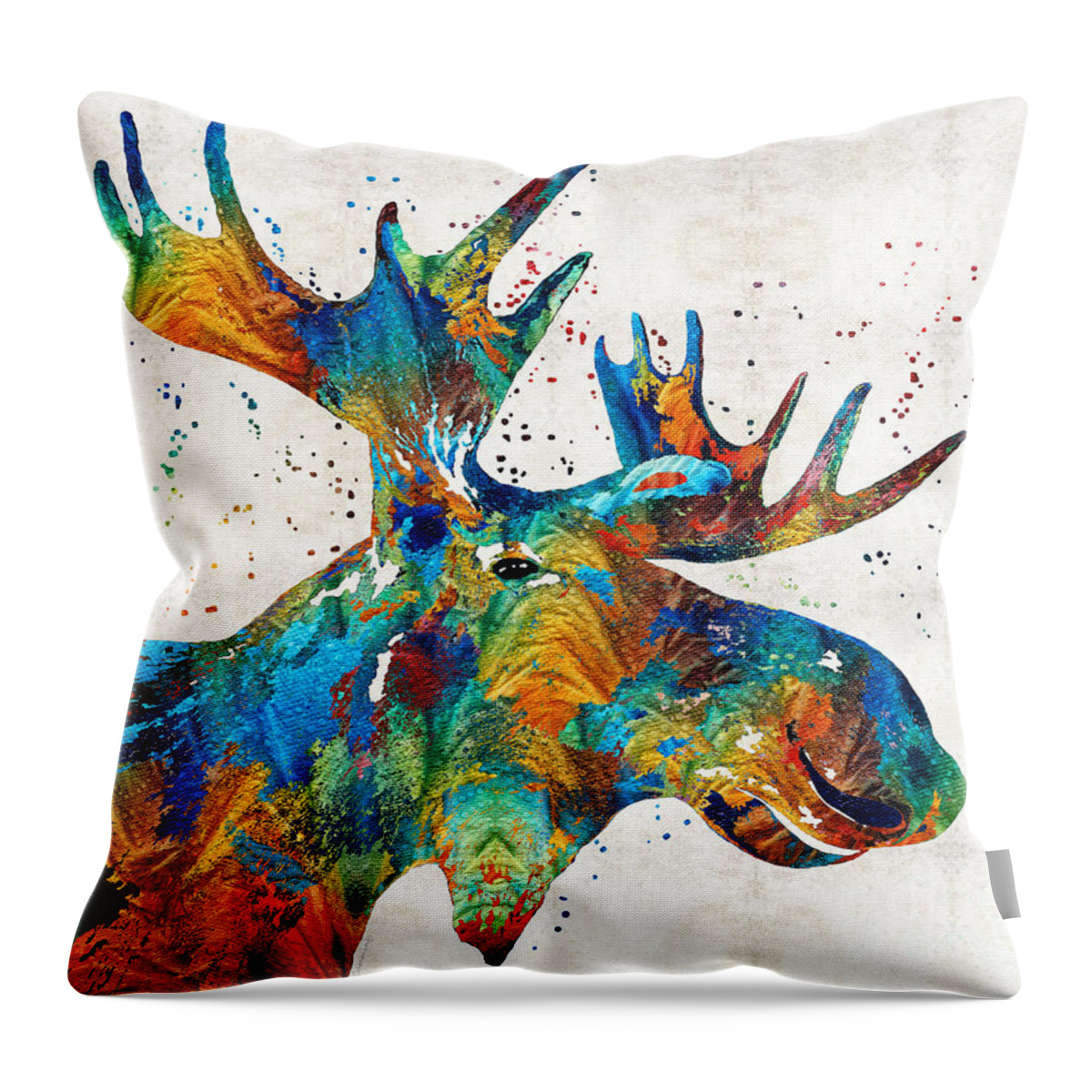 Moose Throw Pillow featuring the painting Colorful Moose Art - Confetti - By Sharon Cummings by Sharon Cummings